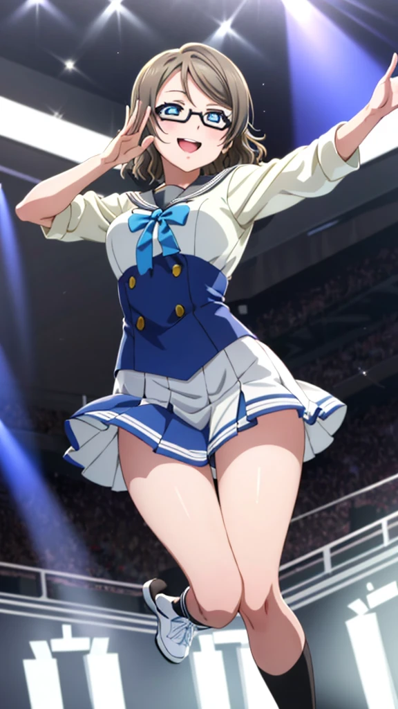 (((Pixel Perfect, Perfect in every detail))),(((Diameter-downward view of skirt,))), alone, One girl, Honoka Kosaka, (μ'sアイドルドレス), View your viewers, smile, lovelive!stage, sing, (Lifted Skirt 1.3), (Detailed Panties 1.3), (White Panties: 1.3), (Frilled Panties: 1.3),(Panty shot), (Low - Angle) ,Blue eyes,orange hair,one side ponytail,short hair,
