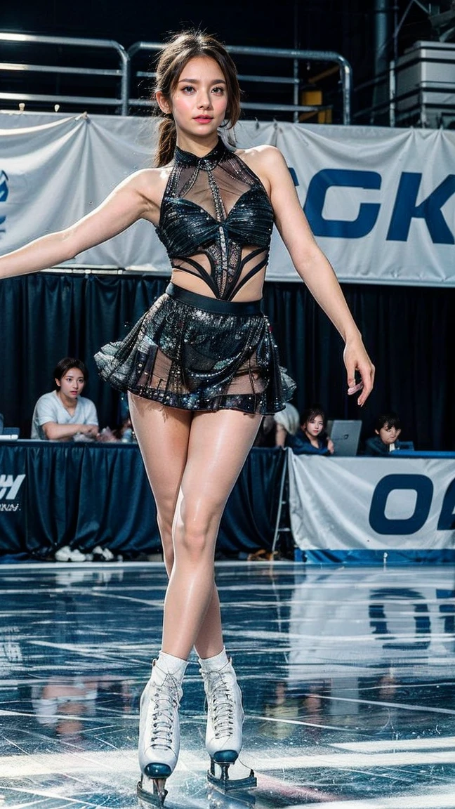 (Full body:1.5),Russian skaters(1girl in:1.3),(view the viewer:1.4),(anatomy correct:1.4),(Wearing skate shoes at the rink :1.3),(Dancing on the rink:1.2),(Wearing beautiful and sexy outfits:1.2),(Long Blonde Hair:1.2),(Accurate and perfect face:1.3),(Long legs:1.3),hyper HD, Ray traching, reflective light, Structurally correct, awardwinning, high detailing, Lighten the shade contrast, Face lighting ,Cinematic lighting, masutepiece, super detailing, High quality, high detailing, Best Quality, 16 K,High contrast,