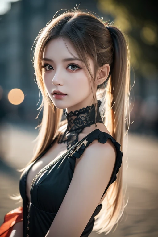 (8k, 4k, best quality, highres, ultra high res:1.1), (masterpiece, realistic, photo-realistic:1.1), 1girl, face, close-up, pigtails, braids , blonde hair, black eyes, red lips,((big breast)), (big cleavage), (big cuvy hips), (narrow waist ) (looking at viewer:2), absurdly long hair, long eyelashes, eyeshadow, small face, big eyes,bare shoulders, high contrast,ultra-high-definition, outstanding details, 8K, Blush face, attractive collarbone, sexy shoulders, blushing cheeks, nikon z9, 30mm lens, sharp focused face, f/4, iso 200, shutter 1/250, beauty light, medium shot, raw ,intricately detailed, award winning photograph, good contrast, high sharpness, facial symmetry, bokeh, ultra-detailed