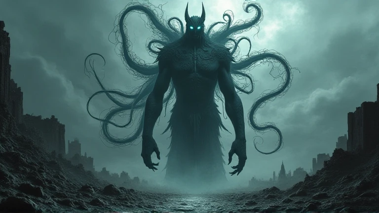 Looking up,Giant creature, (a super huge cloud demon coalesced by thick fog), floats languidly over the city, looks like a mysterious fantasy creature, looking up at it from below, the cloud demon's body is huge like a huge white cloud, its eyes sparkle with intelligence, its body is surrounded by white clouds, connected to the sky and the earth, amidst the hustle and bustle of the city, the cloud demon's stock stands below it as if you can hear the deep voices that emanate from it Deep Voices, Dense Fog, Creature Body Tall Tops, Hooded Cover, Robust Human Body Massive White Dark Mist Cover, Dense Fog, Biochemical Mutant Nuclei, Grotesque, Bioluminescent Bioluminescent, Zdzistaw Beksinski Beksinski, H R Giger , Webbed Feet Webbed Feet Tentacles. Rudimentary Wings Erratic Irregular, Wrinkled Folded, Microbiology Microbiology, Phosphorescent Phosphorescent, Scaly, Camouflaging Camouflaging, Translucent Resin Wave Style, bryce 3d, Fresco-like Composition, Weathered material, luminous.
Background: Huge Ice Wall Rising, Ice Age