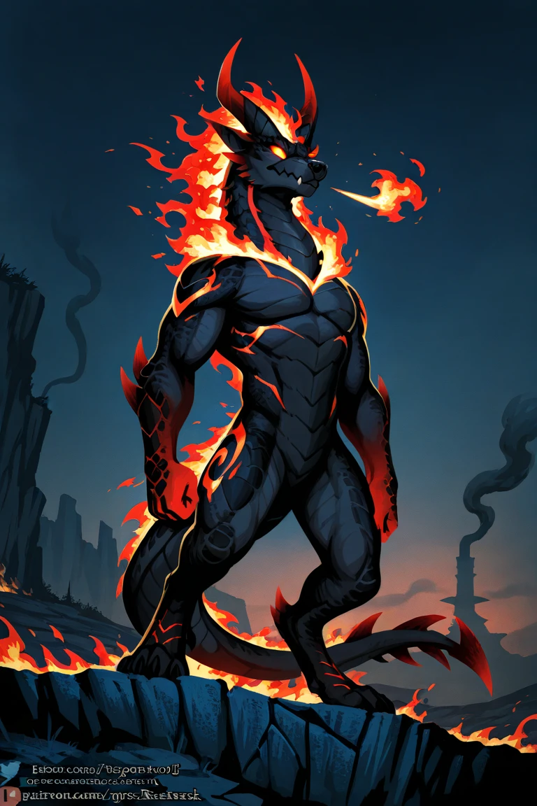 score_9, score_8_up, score_7_up, (source_furry, furry female, fiery creature), volcanic landscape