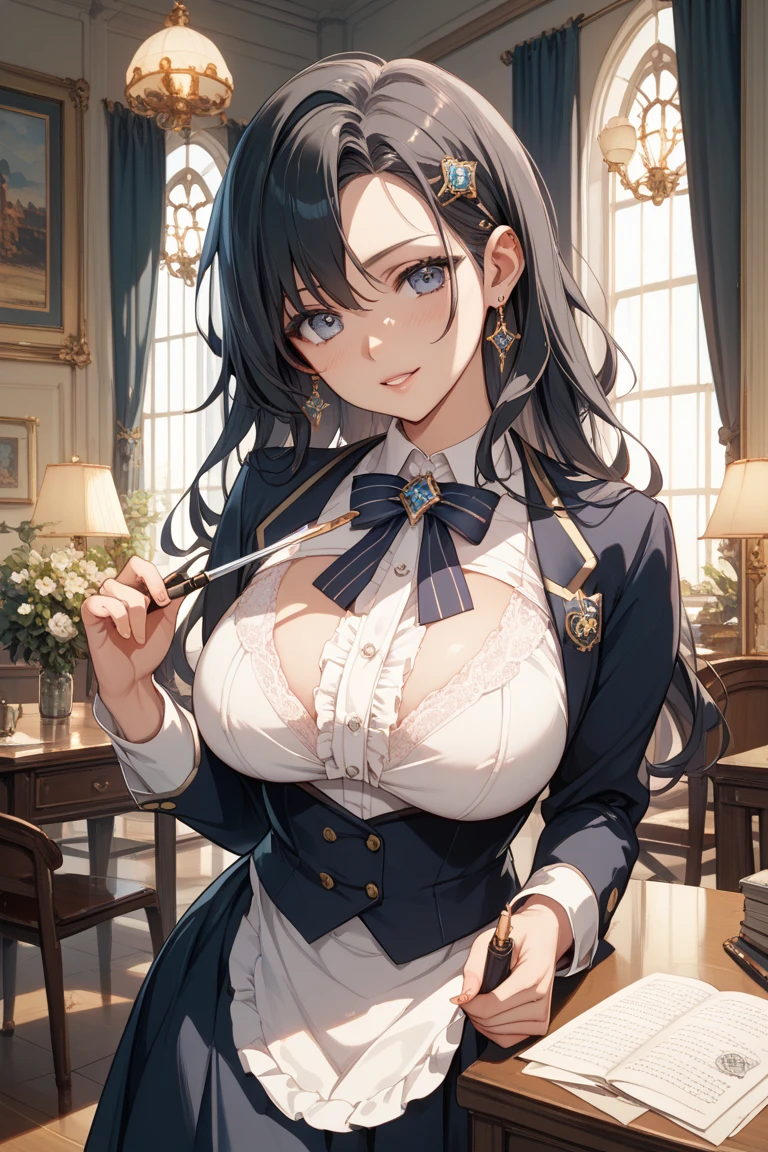 masterpiece, best quality, realistic, photorealistic, great lighting, ultra-detailed, dynamic angle, perfect face, (bright lighting:1.2),beautiful detailed eyes, extremely detailed face, perfect lighting,

1girl, black twintail hair, glasses, clothes about to come off,chained collar,

maid uniform, pleated skirt, frills, stockings, pumps shoes,

Composition looking up from below, classroom, straddle a chair, M leg, lift up one's skirt, ((White panties, cameltoe)),

sweaty, wet body, navel out, thighs out, buttocks, large breast, slim, slender, translucent body, Transparent, Embarrassed expression, blush,