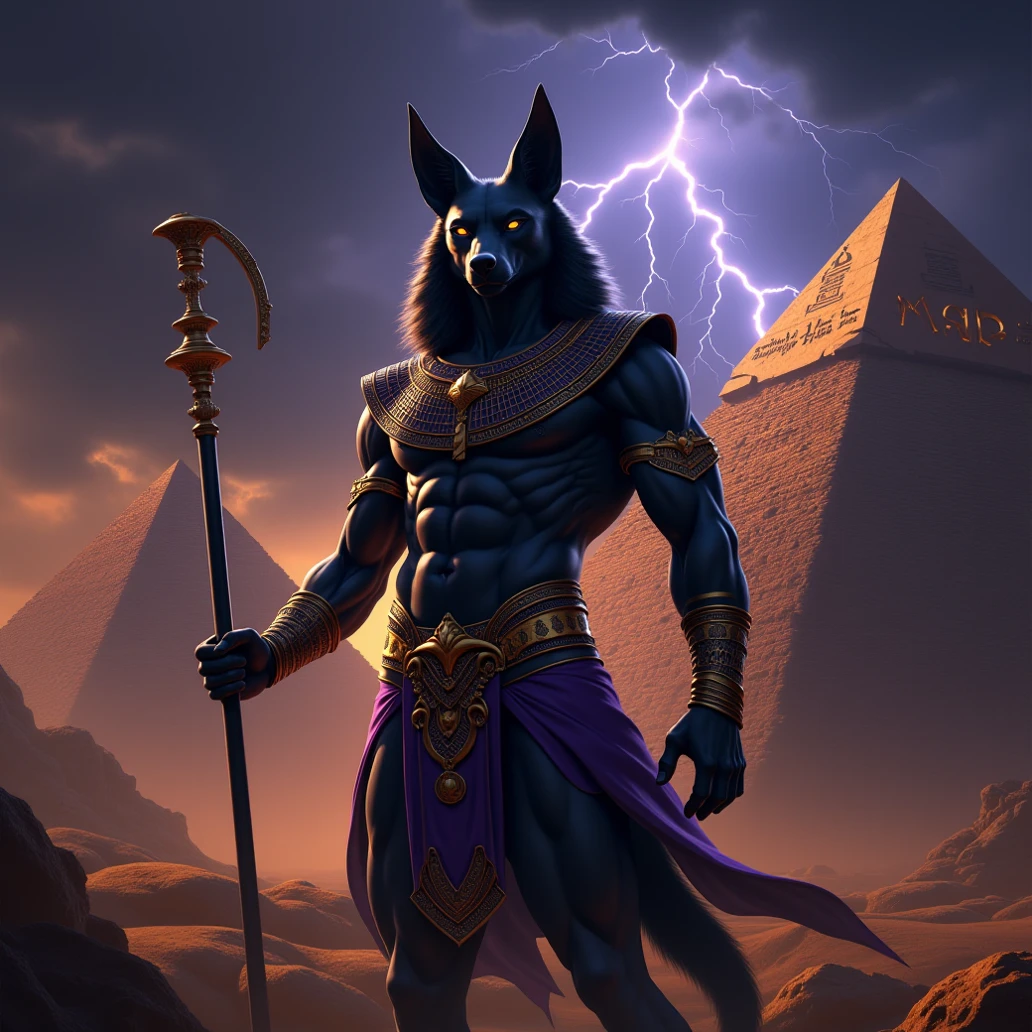 ultra-detailed, masterpiece, masterwork, high quality, best quality, hdr, (nature, pyramid, night), posted on e621, (by darkgem), nsfw, male, solo, (little body anubis), canine, (yellow eyes), stylish pose, dynamic angle, ((detailed penis, micropenis, foreskin, perfect balls))