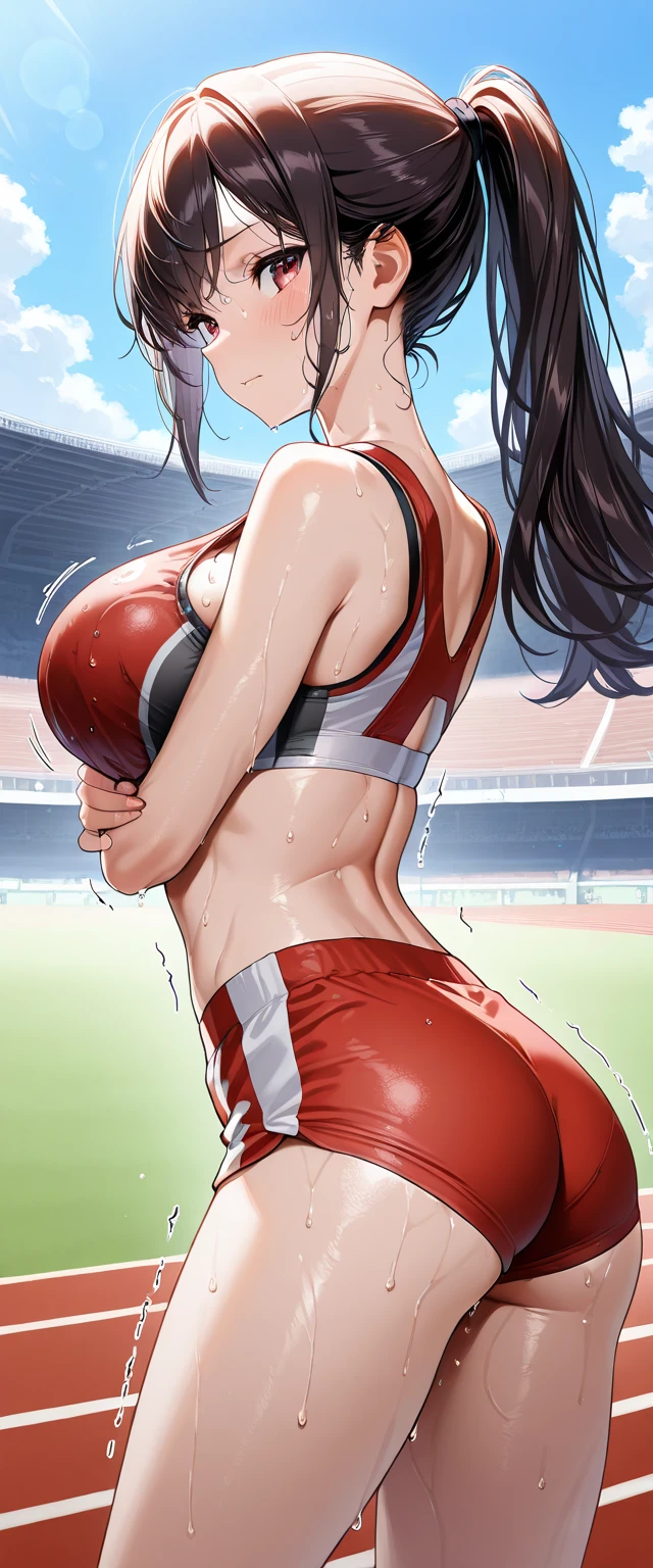 (masterpiece,highest quality,超A high resolution),japanese woman, (((very beautiful 20 year old girl))), pretty girl、look at the photographer、 (rain), super cute face, glossy lips, double eyelids in both eyes,natural smile、 natural makeup, long eyelashes, Shiny and smooth hair、center image, perfect limbs, perfect anatomy,(((soccer uniform)))、(wet with water),,beautiful breasts,See-through,soccer court,glasses
