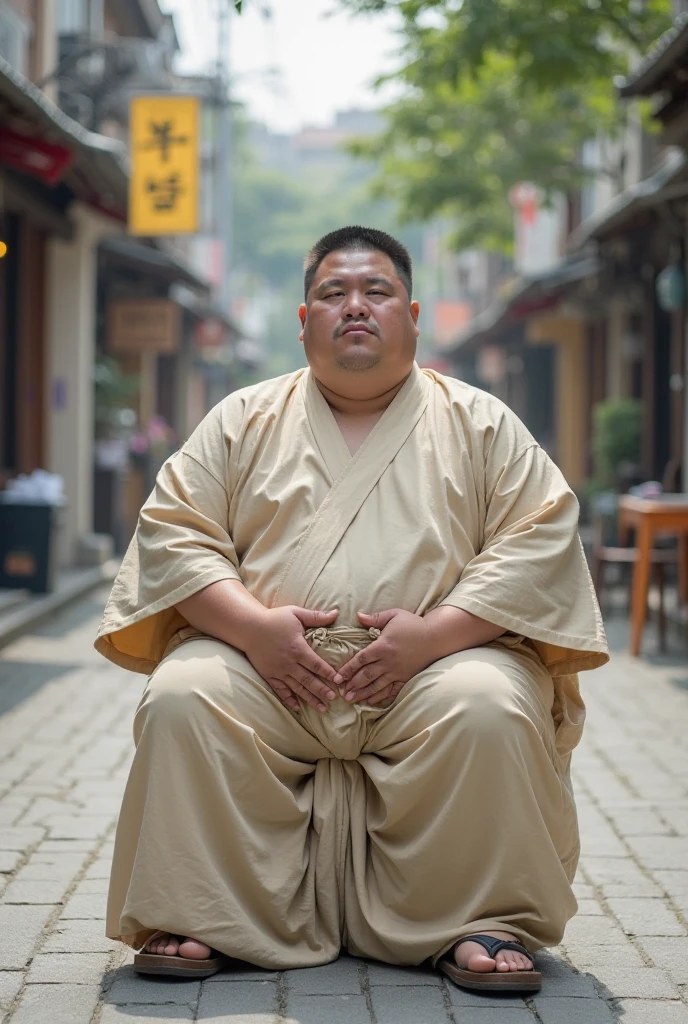 A slightly overweight monk is meditating, Cherry blossom garden at night, Full moon and lotus, close your eyes、The Buddha is watching、One Punch Man who gained some weight、sunglasses、Real、4K