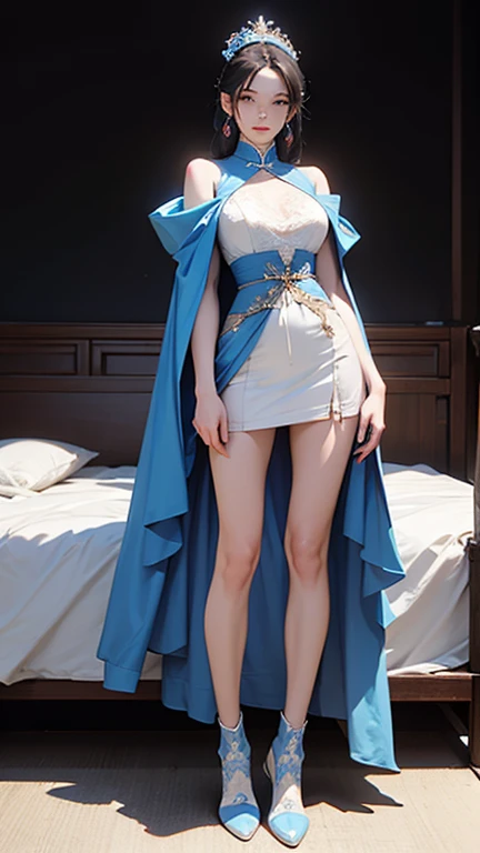 best,Super masterpiece,Cobalt blue eyes,A chic dress made of thin cotton fabric that allows your skin to be seen through....,Look up,Sit with your thighs exposed,full body photographed,Strands of hair,Fair skin,Long transverse braid,Not wearing any underwear,17 years old, actress,a miniskirt,hali々Posture of,global award ceremony,being thin,very slender body shape,small tits,small tits,Boobs are smaller,The butt is small,The pelvis is small, Very skinny,small tits,Standing,No pause,Pose that emphasizes the slenderness and length of your legs,costume made of thin cotton fabric,Body parts such as nipples inside the costume are fully visible,No underwear,