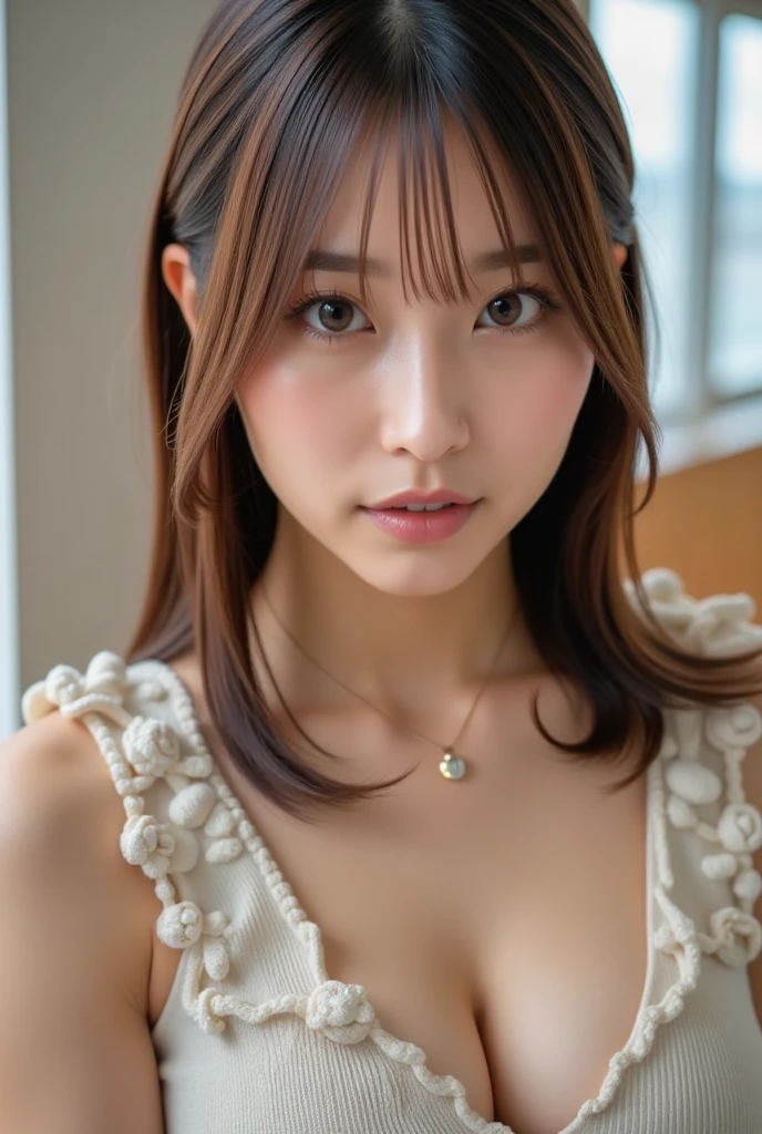 (highest quality、4K、8K、High resolution:1.2)、Super detailed、(genuine:1.37)、(HDR:1.1)、(UHD:1.1)、(studio lighting:1.1)、(Very detailed explanation:1.1)、 (Professional:1.1)、(bright colors:1.1)、(Bokeh:1.1)、17 year old girl、detailed eyes and face、beautiful and fine eyes、beautiful detailed lips、off shoulder、mini dress、short hair、無邪気なsmile、Pose with movement、pale color palette、gentle sunlight、hair blowing in the wind、thighs、return、無邪気なsmile、gush、cute, ultra-detailed chest, shape, Complex, detailed chest, extremely detailed chest, detailed chest face, soft light, soft light, soft focus , perfect face, beautiful, accurate anatomy, exposed, 8K, 4K, (High resolution: 1.1), highest quality, (pieces fly: 1.3), 1 girl, alone, jewelry, brown eyes , looking at the viewer, earrings, gray hair, bangs, choker, closed mouth, portrait photography, Watching, hair ornaments, simple background, gray background, long hair, headrest, new lips, braid hair, black choker, ponytail hairstyle, false eyelashes、smile、smile、snow scene、Snow flower