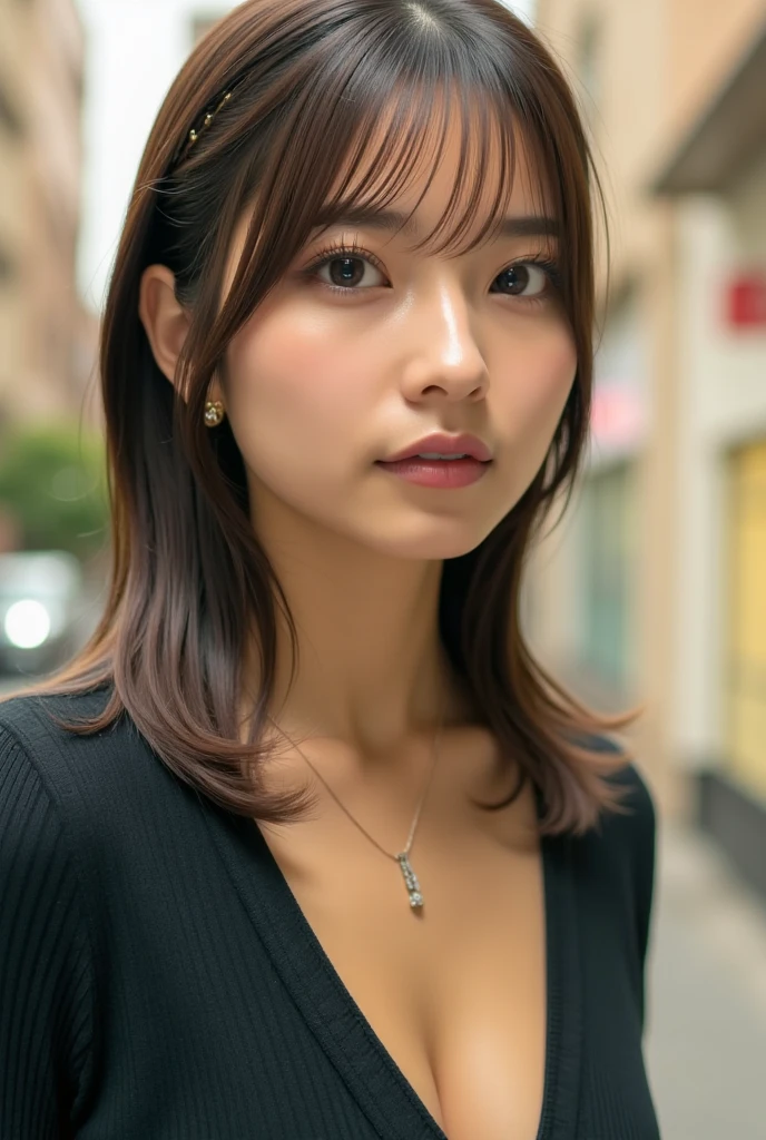 ((best qualityer)), ((work of art)), (detailded), 1 girl, ombro to ombro sweater, create an extremely beautiful 16 year old Asian girl with thin face (not so much) medium straight black hair.pareça a karina e a shuhua. a gotta its skinny, she might be wearing a black blouse.