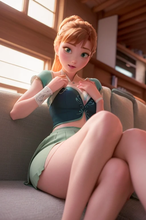 Huge breasts, Big Ass, sexy, One Girl, 30 years old Anna from Disney frozen as a milf In solitude in real life alone wearing very short pajama shorts and blank solid low cut colored crop top pajama shirt,Brooke Monk, Ava Grace, She smiles, showing off her curves, sexy, beautiful girl, Innocent, Cleavage, Low-cut tops, In solitude, Bending over to show her butt to the camera, Clear Eyes, Crawl on the bed seductively,