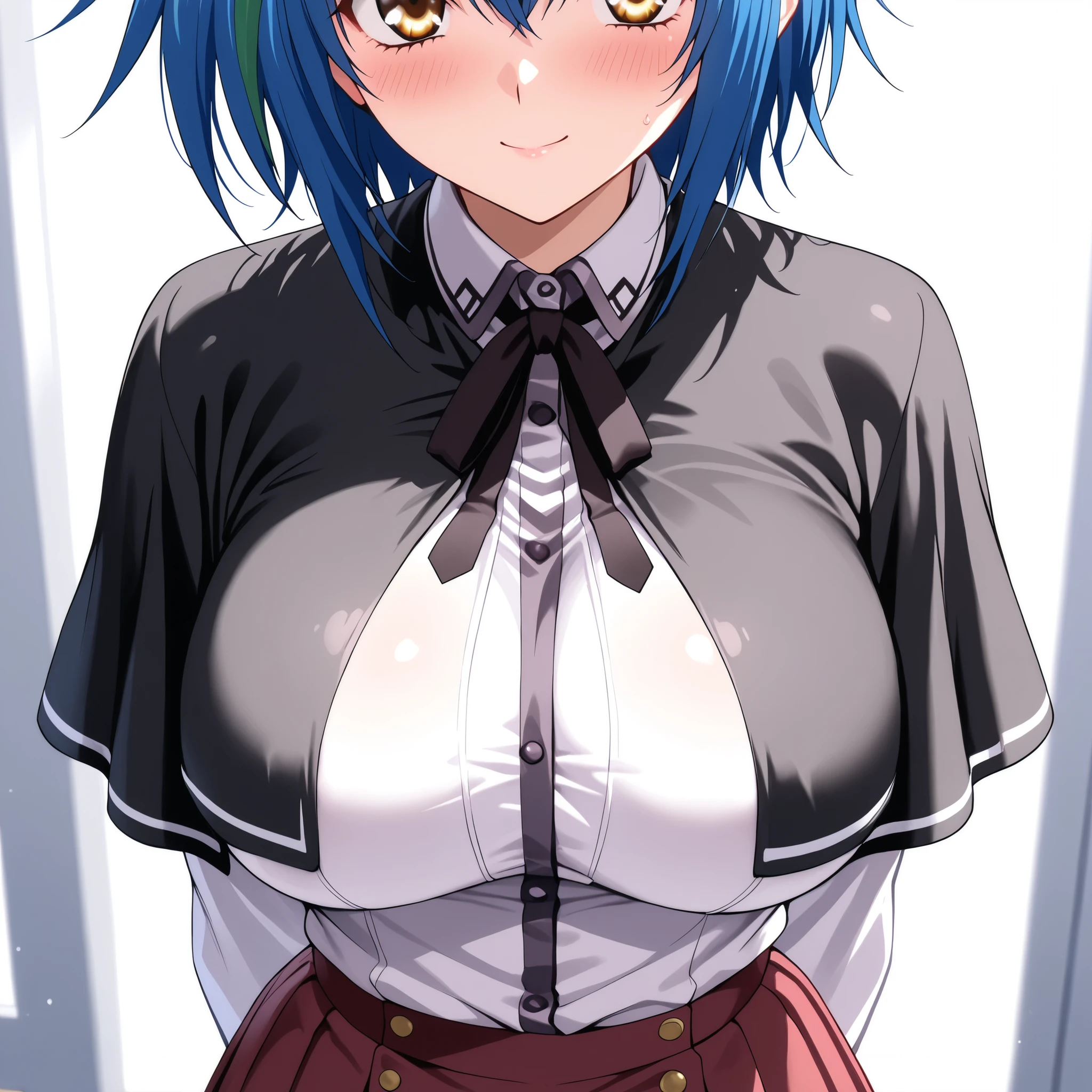 Cute naughty Assassin girl, Pastel colors hair, medium breasts, (Thighs, fishnet pantyhose, ninja costume), short hair, (dark blue hair:1.2), (naked:1.3), (forehead:1.2, bangs pinned back, asymmetrical bangs, hairclip, side ponytail:1,2), standard height, (Serious, Large eyes, yuruyuri), at the adventurer's guild, A bulletin board with posted paper, nfsw, sweat, (cum in vaginal:1.3), vaginal sex