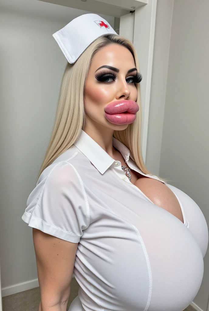 there is a woman holding a huge black cock in her hand, thick lips, hyper-detailed Asian, big lips