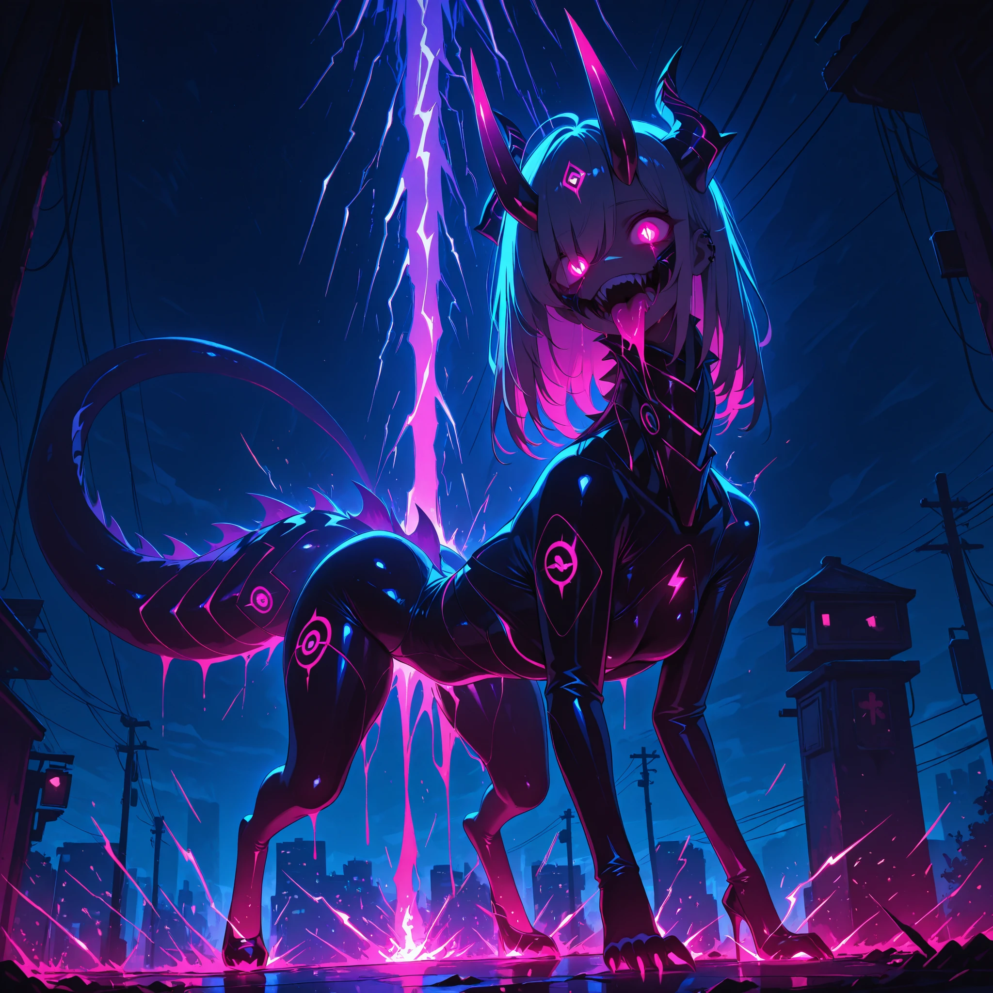 Quality: masterpiece, best quality, amazing quality, ultra-detailed, highly aesthetic, absurdres, (4k,8k,Ultra HD), newest, very awa, highres; glowneon,glowing,sparks,lightning, hauntedglow, glowing eyes