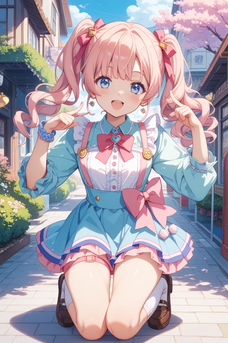 Very cute and (Beautiful Chibi Anime Girl), Solo, Simple background, Beautiful twin tails*Pink* hair,  Beautiful detailed *Pink* High School Uniform, Full body, Standing, high detailed face and *Pink* Eyes, Clearly outlined
