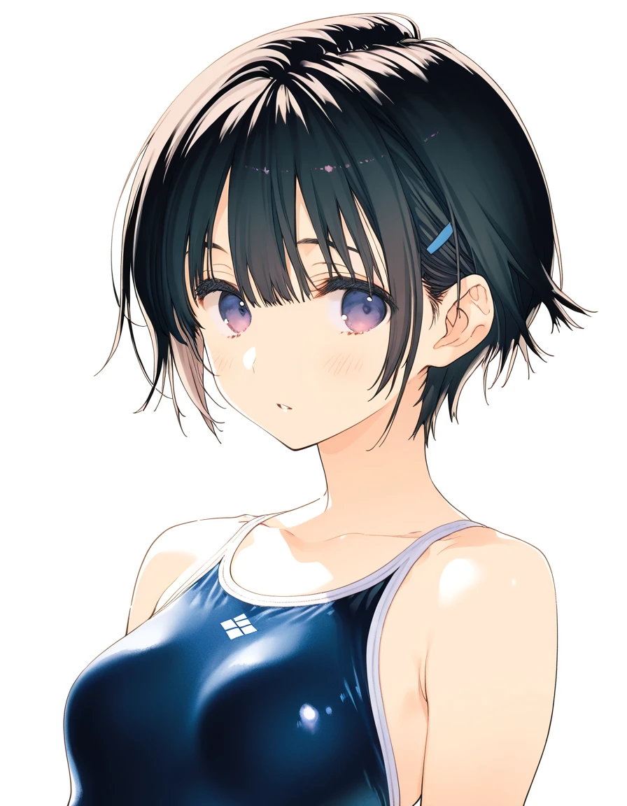 {{{masterpiece}}}, {{{best quality}}}, {{ultra-detailed}}, {illustration}, {{an extremely delicate and beautiful}},Kirigaya Suguha,(loli:1.3),1 girl,smile,short hair,(black hair:1.1), dark grey eyes,bangs, hair clips,(huge breasts:1.3),natural saggy ,(long pointed breasts:1.2),(shiny skin:1.4),(gleaming skin:1.4),(school swimsuit:1.2),animated painting,cowboy shot,poolside