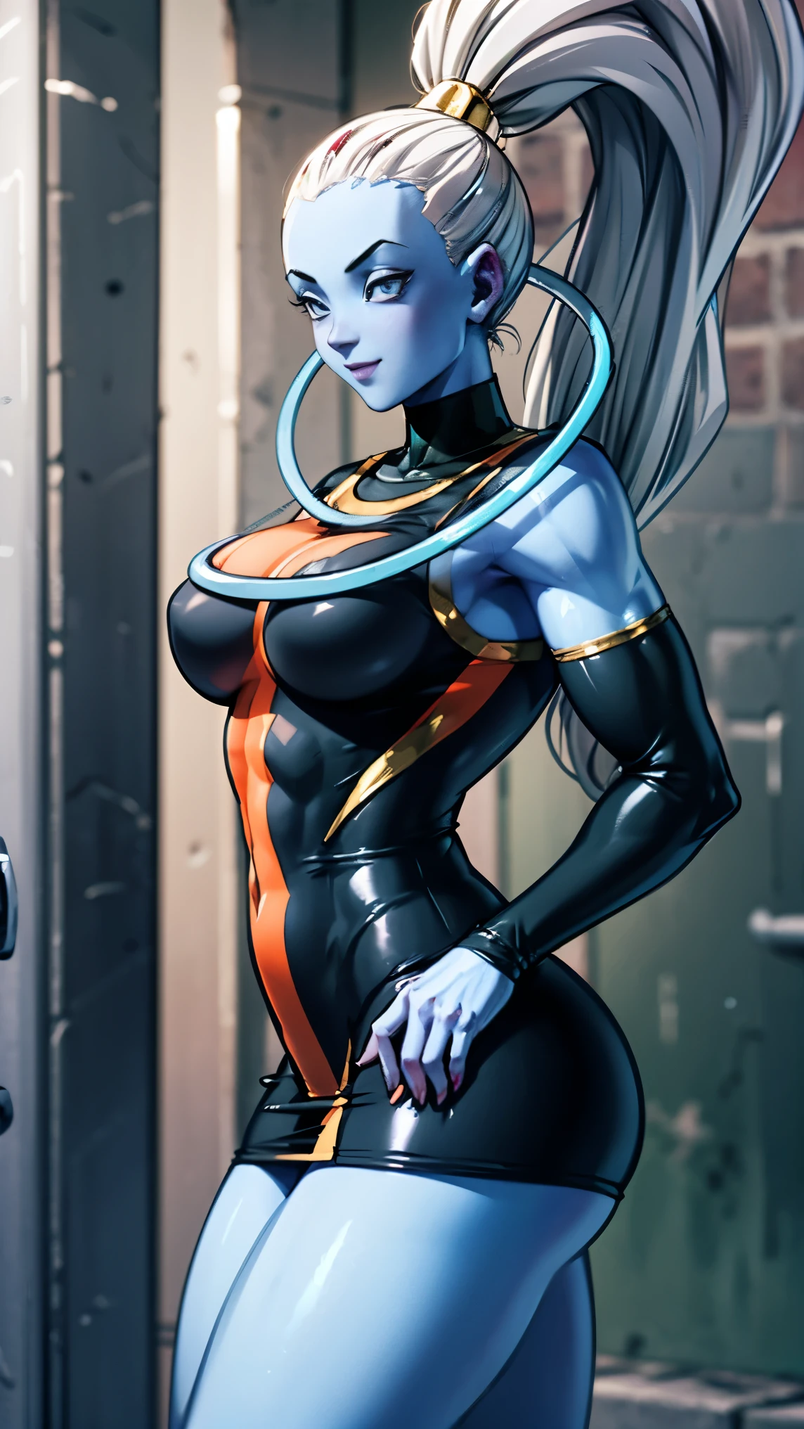 Vados, a beautiful character from the anime Dragon Ball Z,, sexy and attractive, short, tight dress, legs and strong muscular body