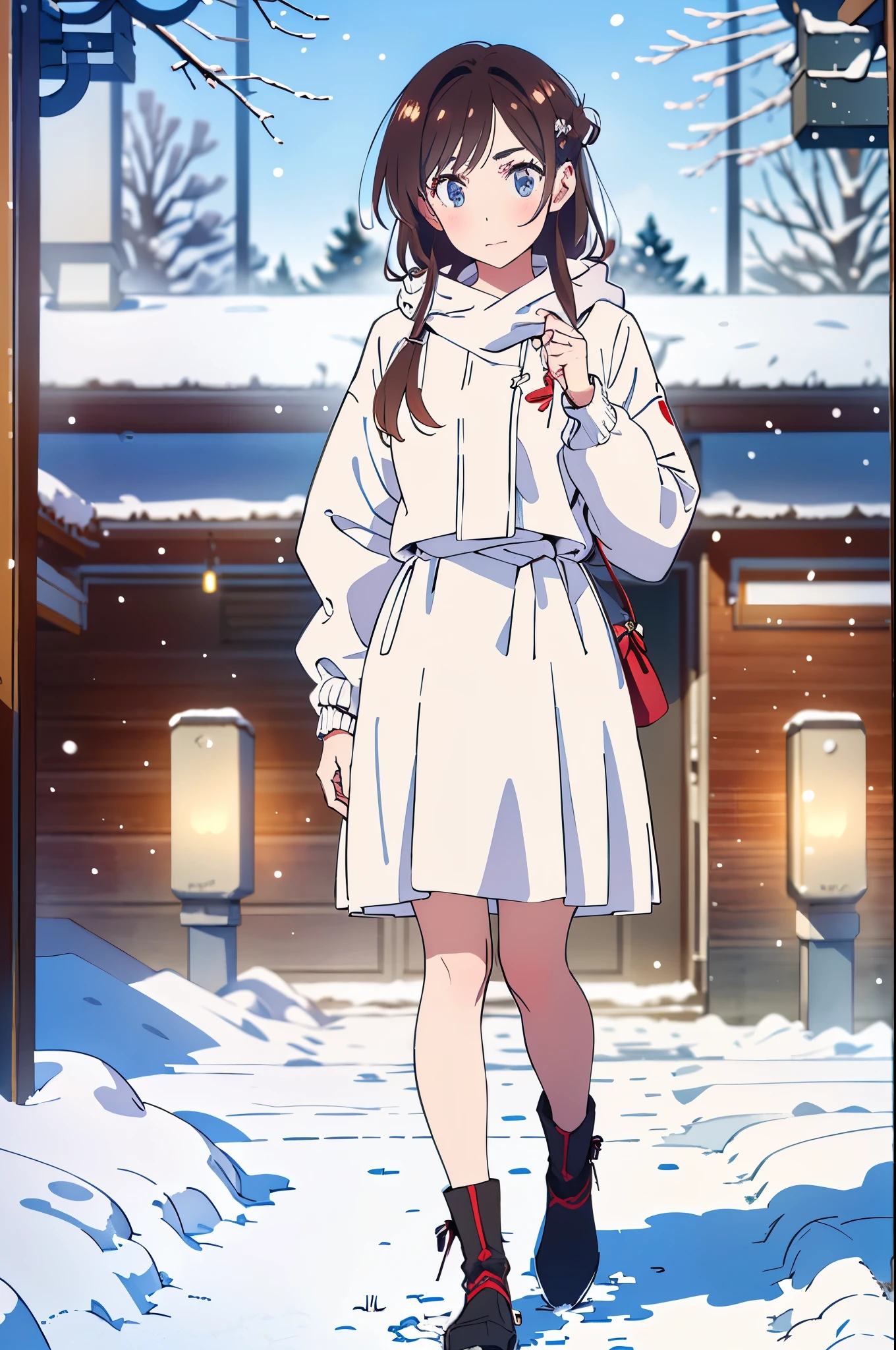 Top Quality,4K,8k, high resolution,masterpiece:1.2, very well detailed, exists,photo exists:1.37,winter, snow, snowy landscape, beautiful girl in a down coat, Beautiful Eyes, detailed lips , long eyelashes, mini pleated skirt, snowy scene, soft lighting , cozy atmosphere , Moderate: Oil, fresh snow, winter wonderland, cool tone , fine brushwork , snowy trees, Cold breath, calm expression that is a sculpture , cheerful pose, Natural Beauty , snowflakes, snow-covered ground, winter fashion, stylish clothes to chill out at a cafe, snow boots, rosy cheeks , wintertime joy, quiet atmosphere , Mysterious Beauty , magical winter scene, winter fashionista, quirky charm