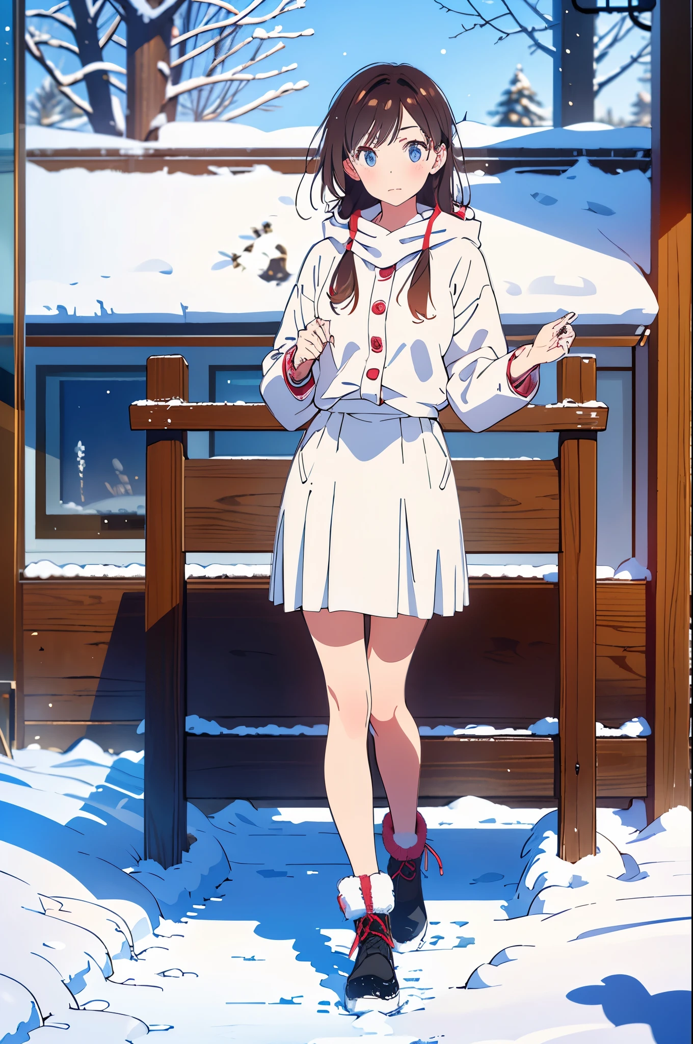 Top Quality,4K,8k, high resolution,masterpiece:1.2, very well detailed, exists,photo exists:1.37,winter, snow, snowy landscape, beautiful girl in a down coat, Beautiful Eyes, detailed lips , long eyelashes, mini pleated skirt, snowy scene, soft lighting , cozy atmosphere , Moderate: Oil, fresh snow, winter wonderland, cool tone , fine brushwork , snowy trees, Cold breath, calm expression that is a sculpture , cheerful pose, Natural Beauty , snowflakes, snow-covered ground, winter fashion, stylish clothes to chill out at a cafe, snow boots, rosy cheeks , wintertime joy, quiet atmosphere , Mysterious Beauty , magical winter scene, winter fashionista, quirky charm