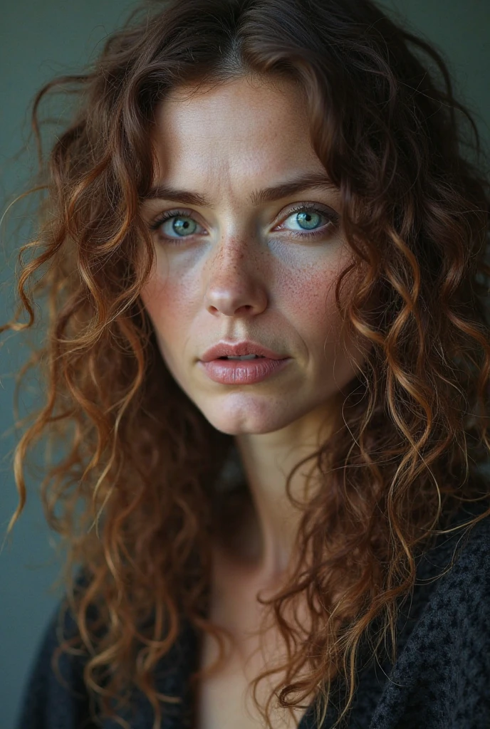 (close-up, editorial photograph of a 21 year old woman), (highly detailed face:1.4) (smile:0.7) (background inside dark, moody, private study:1.3) POV, by lee jeffries, nikon d850, film stock photograph ,4 kodak portra 400 ,camera f1.6 lens ,rich colors, hyper realistic ,lifelike texture, dramatic lighting , cinestill 800, wavy hair, messy hair, curls, Mischievous smirk, red hair, green eyes, freckles, white skin, black old west clothes, Gunslinger old west Black jacket, european woman, european skin, european expression, Athletic, masterpiece, western, Astral Plane