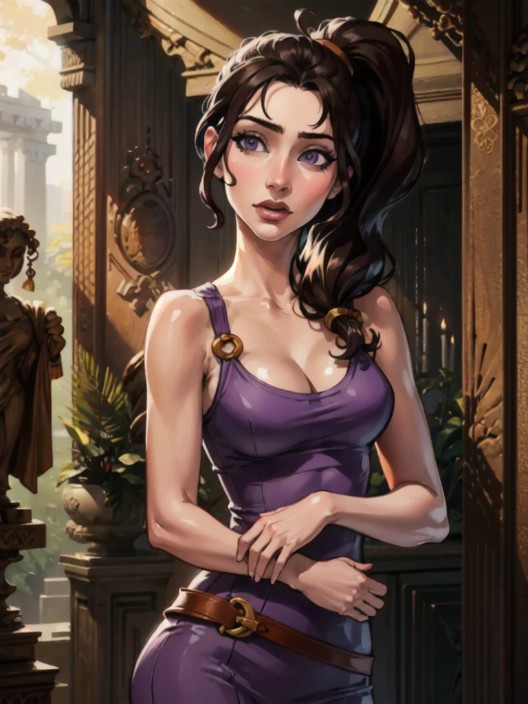 extremely delicate and beautiful, Amazing, finely detail, masterpiece, ultra-detailed, highres,best illustration, best shadow,intricate,sharp focus,  high quality, Megara, Megara from Disney, solo, long brown hair, curvy, milf, giant breasts, sexy body, genshin impact,