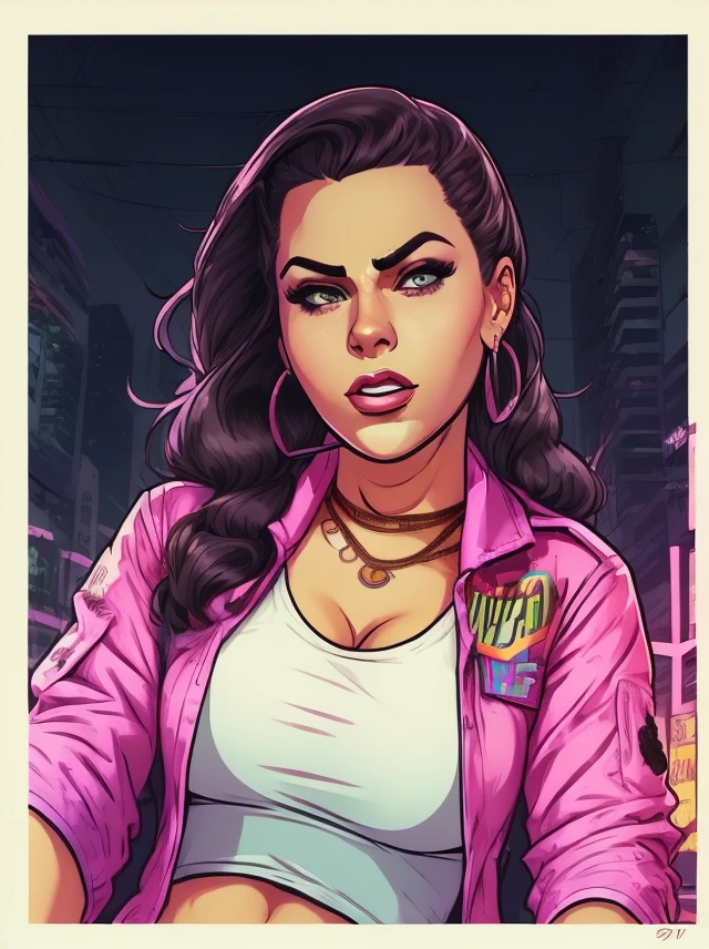 Alison Tyler as [female] GTA5 Character/wearing cosplay Dominatrix outfit / Huge Breasts 42G/ hidden areola / milf , thin waist , heavy eyeshadow, numerous tattoos / GTAV Loading Screen 2D art, , cinematic composition, standing in front of a laundromat, shaders, dark cinematic lighting, soft contrast, GTA5 loading screen, gta art, wallpaper 4 k, wallpaper 4k, hq 4k wallpaper, gta loading screen art, fan art, rockstar games art /