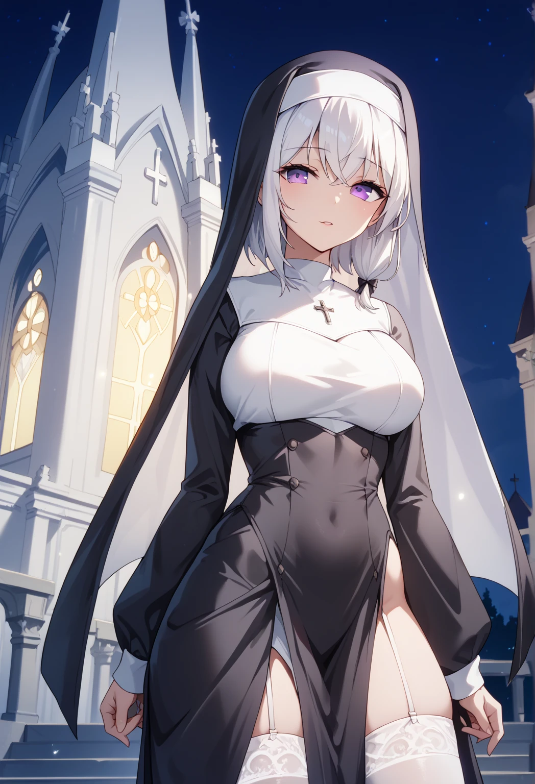 ((1 queen woman)),((with penis,large penis,soft penis)),cloak on back,with crown,((medium breasts, bare breasts, naked pussy,((white hair with ponytail, red eyes , hopeless face)),((standing, in a haunted castle, at night)) ,