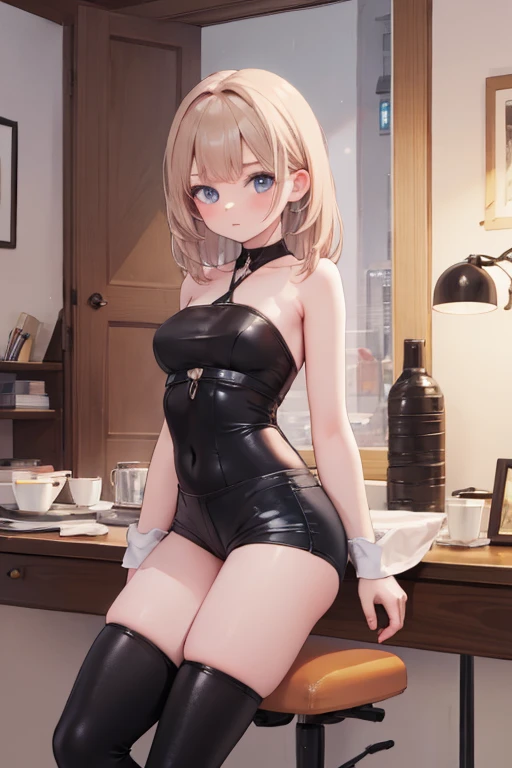 highest quality、4K quality、Beautiful cleavage、Beautiful Style、tall、Small breasts、Bare buttocks、Small Ass、Shy face、20 year old blonde princess、