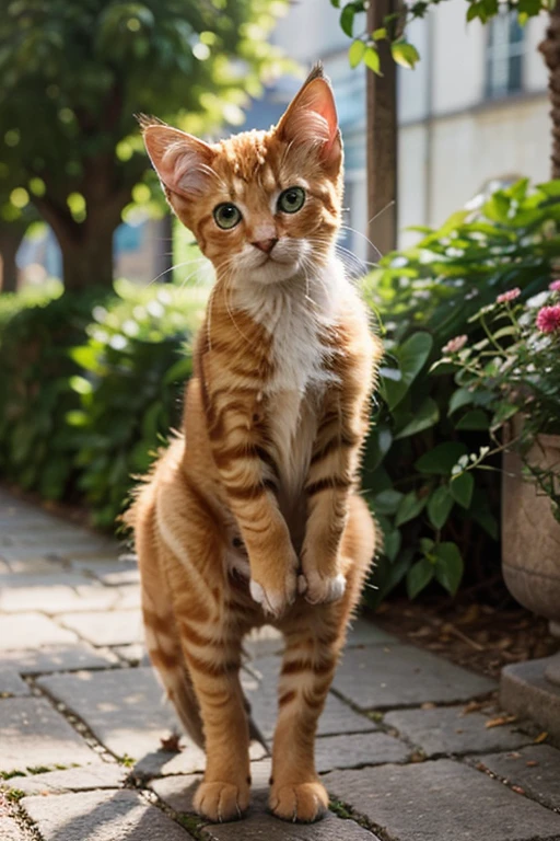 a realistic garfield meowth hybrid sitting on a balcony
