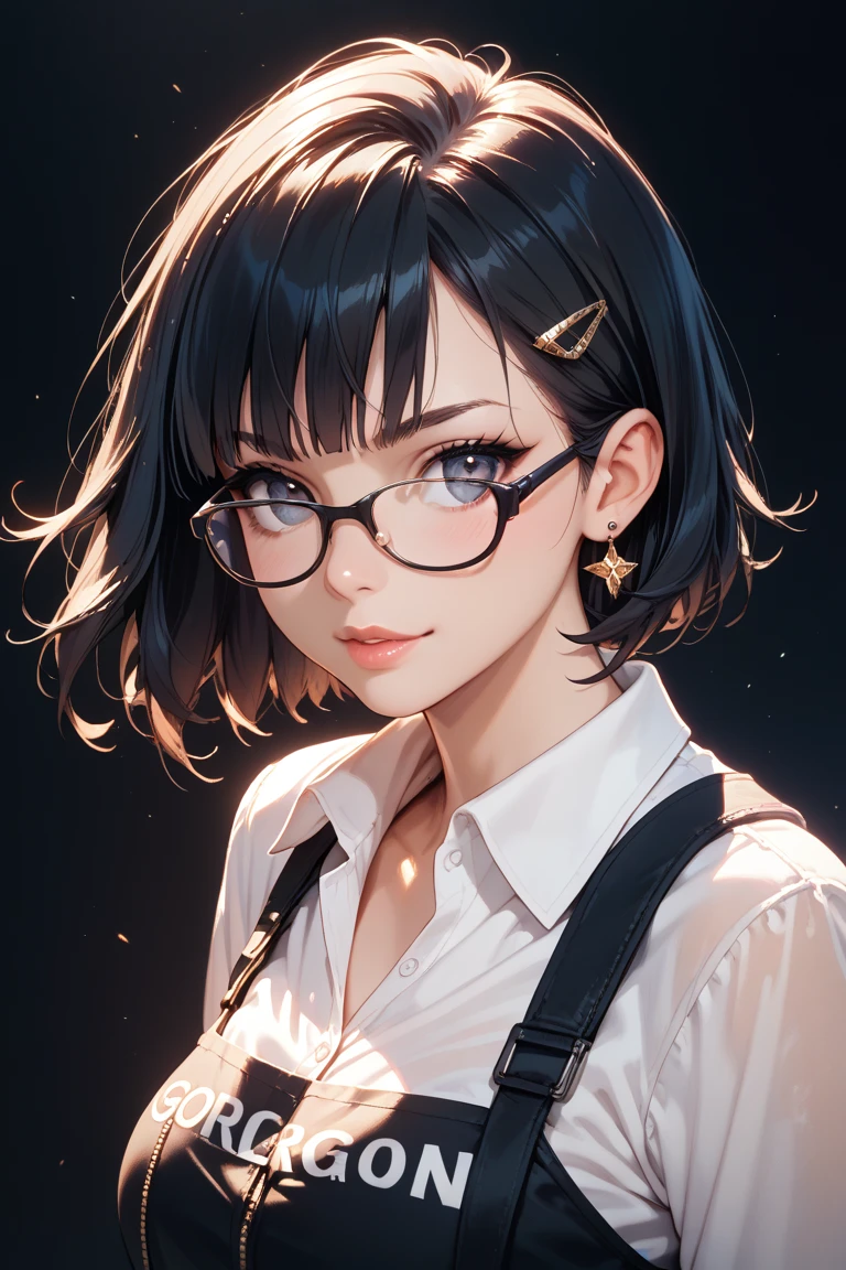 cool guy, glasses, black hair, looking at viewer, dark background