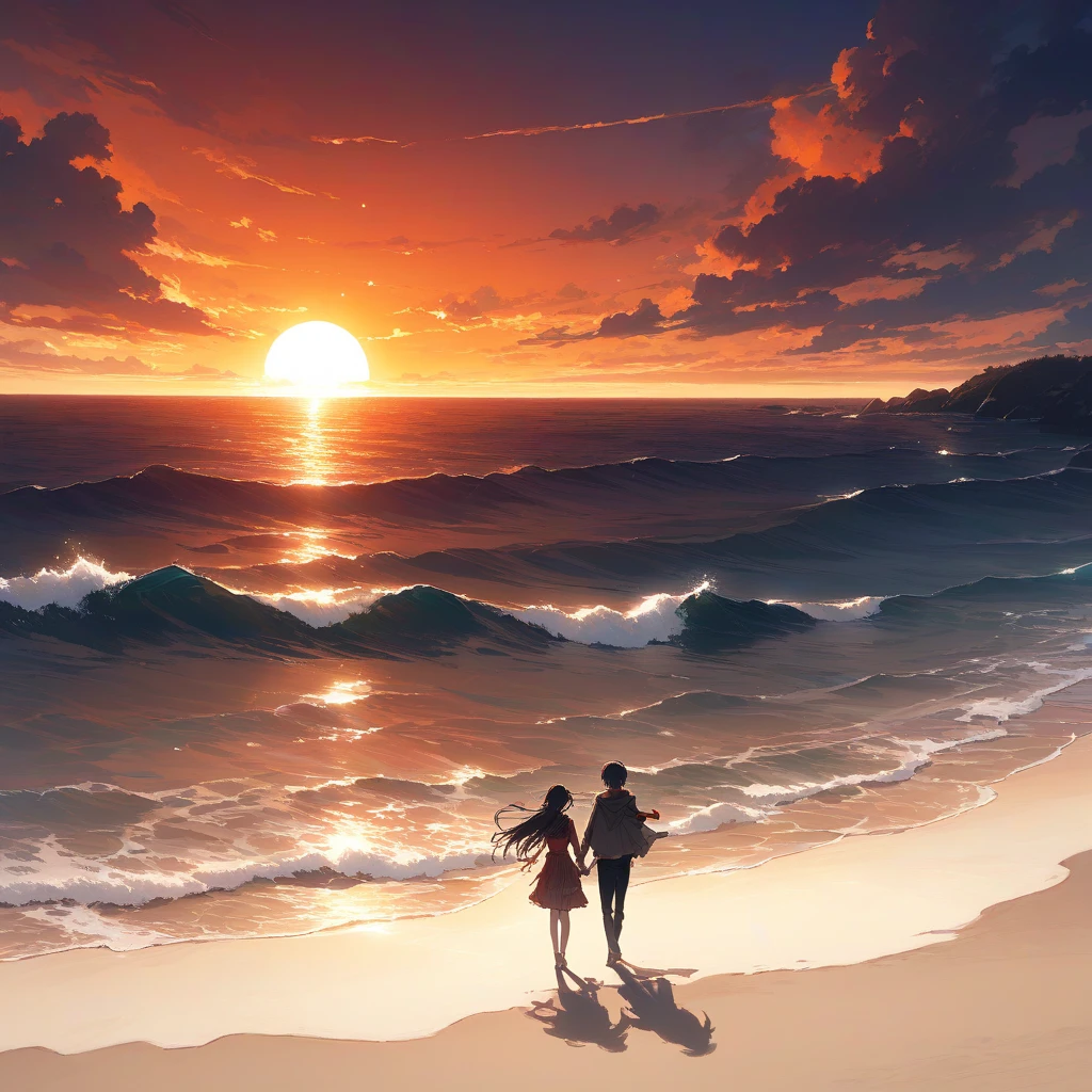 Couple swimsuit beach sea sunset