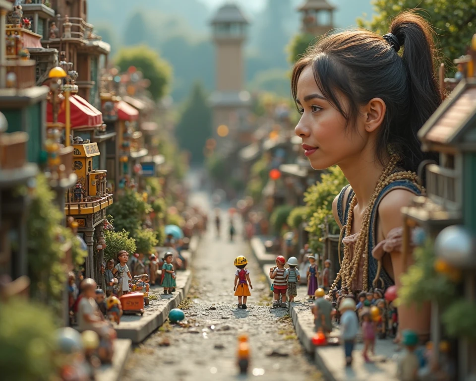Fantasy Country Under a Microscope,Uncover the Hidden Kingdom with Macro Lens,Very small people、Have fun、Get along、The scene that is making a city、One woman、seems to be having fun、 watching