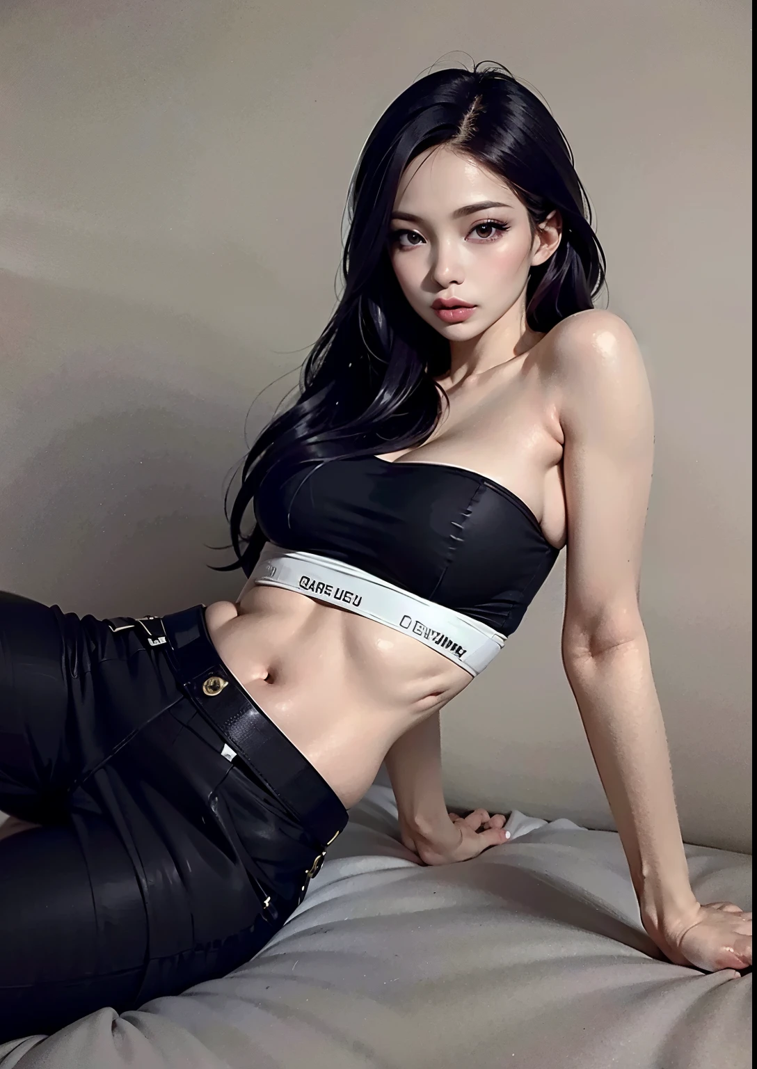 1 Girl,camera looking down upon,Huge ,Black Hoodie,No shorts,No pants,Panties,thigh,Black Hair,Cat ears,
