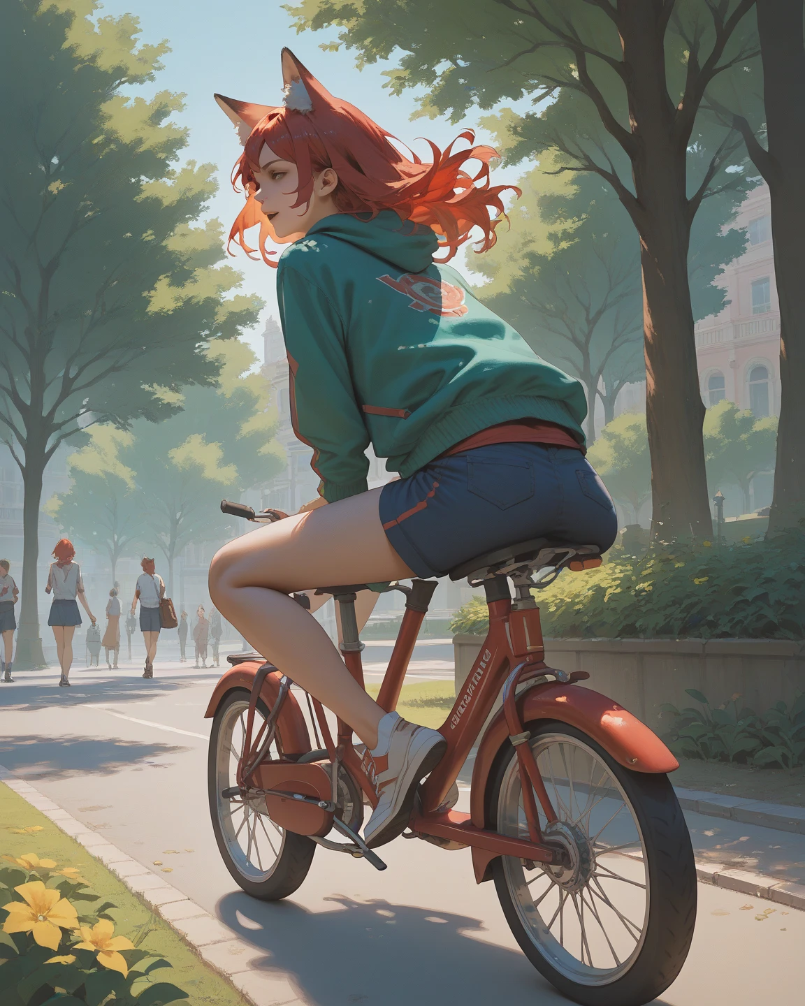 Orange Hair Wearing a helmet cute Riding a bicycle in the agreement