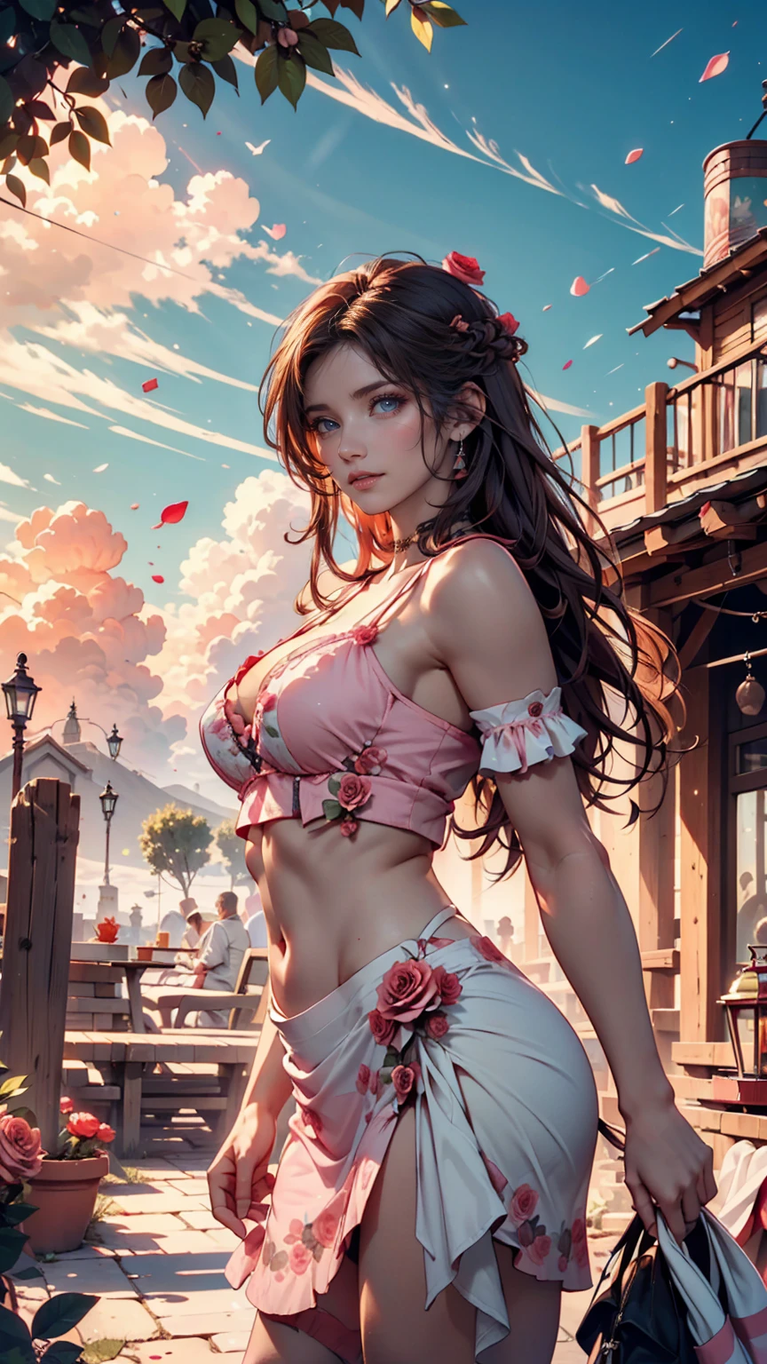 Beautiful goddess wearing a cheerleading outfit, posing for a picture, cinematic goddess body shot, sexy body, realistically shaded perfect body, curly hair with braids, photorealistic perfect body, unreal engine rendering + a goddess, goddess. extremely high details, beautiful goddess, photorealistic anime girl rendering, beautiful female body, perfectly shaded body, sexy hot body, cleavage, moist skin, tan, medium breasts, complicated, naughty, seductive look, piercing, trending on ArtStation, slim waist, narrow hips, slim body, hourglass body, looking back over the shoulder, hazel eyes, freckles, festival look, under boob, side boob, lingerie, no bra