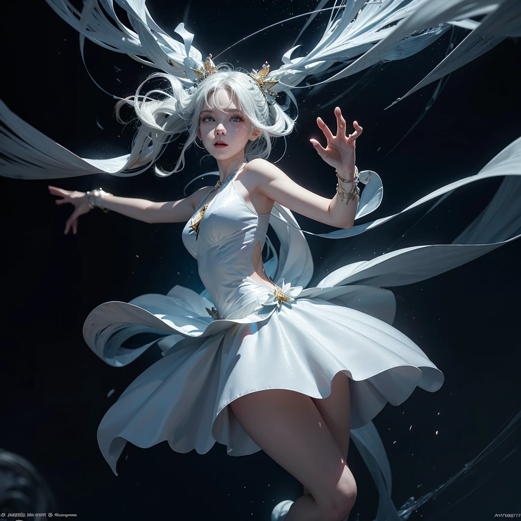 An amorphous form composed of 1 light, white, 超新star, star, create, Dancing, stardust, joy,  abstract, chaos, Wonderful, cinematic lighting, Unreal engine, drawing attention on ArtStation, intricate details, masterpiece, top quality, by Irakli Nadal, Greg Latkowski wearing a super swimsuit，(((top quality))),(((Super Detail))),(((masterpiece)))