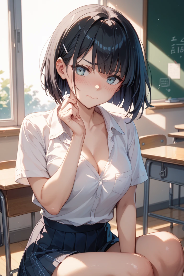 (((masterpiece,Highest Resolution,4K High Resolution,Crisp image quality:)Pussy juice(Detailed Hair,)(Inserting a dildo into a beautiful pussy)((Cool Beauty Teacher,Insurance Classes,Sex class:1.2)(Adult Women:1.5)Beautiful big breasts,blackboard,Pupil,Chalk,(It is getting attention from students)Embarrassed legs spread