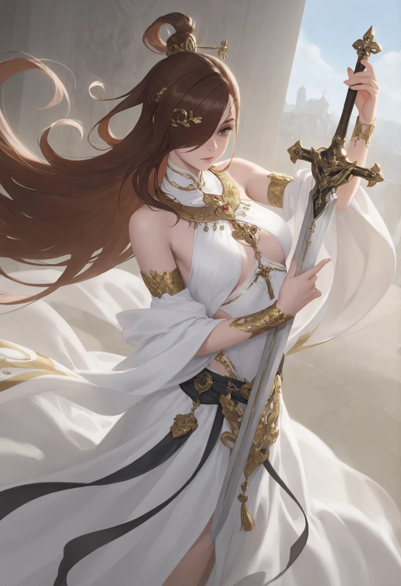 a close up of a woman in a costume with a sword, Extremely detailed Artgerm, a beautiful fantasy empress, IG model | Art germ, Phlegm sputum, phlegm | Art germ, Art germ on ArtStation Pixiv, concept-art | Art germ, Art germ. anime illustration, art-style, WLOP et Artgerm