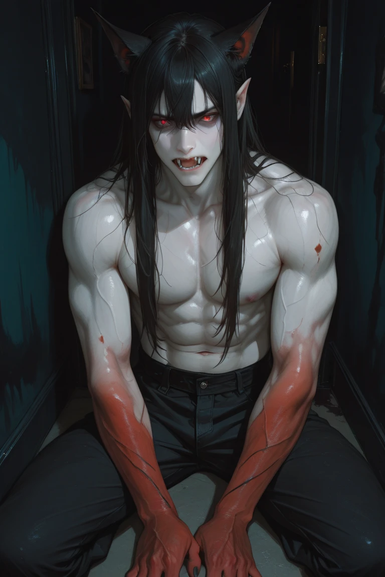skull dog, scp 1471, male, horny, pincing pinching viewer down, scp 1471 looking at viewer, drooling, dripping saliva on viewer, naked, laying on viewer, penis  inside viewers anal , viewer looking into dominats scp 1471 eyes