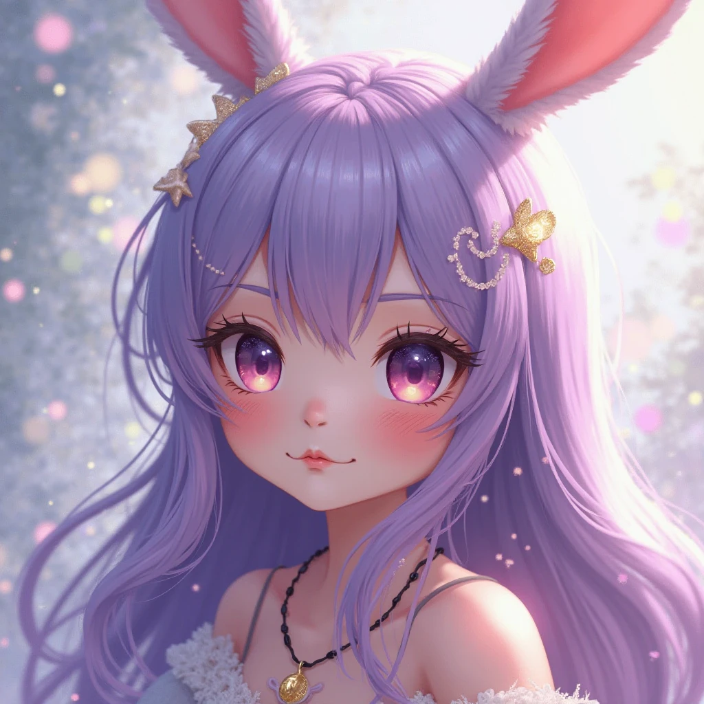 Please draw a girl with purple as her image color and rabbit ears.