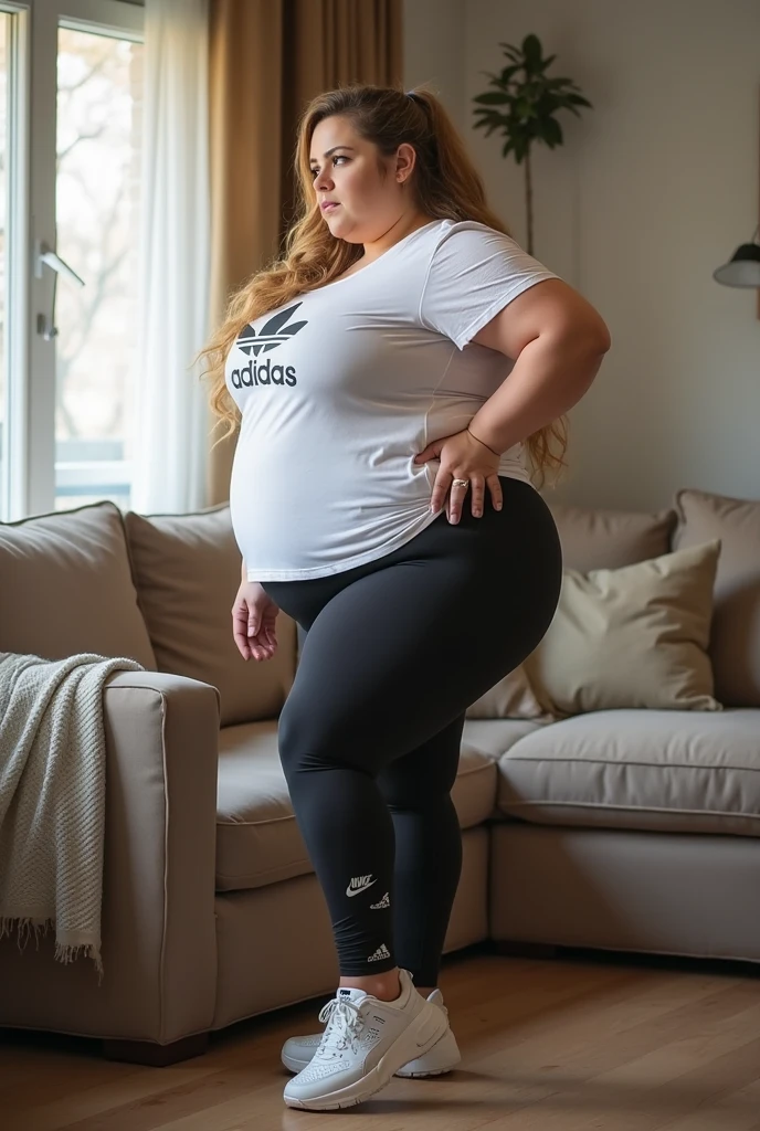 sexy,1girl, collared_shirt, thick_thighs, yoga_pants, (weight_gain:1.1), fat_girlfriend <lora:add_detail:1>, (best quality, masterpiece, [insanely detailed], intricate:1.2), absurdres, [ultra detailed], [sharp focus], [high definition], mature female, thick arms, <lora:plump-strong:1>