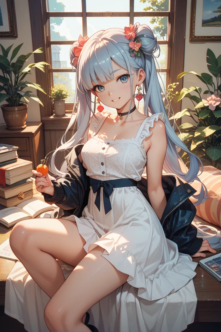 (((masterpiece))), (((Highest quality))), ((Very detailed)), ((Very detailedなイラスト)), ((Ultra-fine painting)), (16K Highest quality wallpaper:1.4), (Detailed and elaborate illustration style,:1.8) Detailed skin texture, High quality fabric, , (T-masterpiece), (Very detailedな顔:1.4), original, RAW Photos, Professional, Intricate details, Very detailed, Direct sunlight:1.6, ,(Cowboy Shot:1.9)、(Perfect Anatomy:1.4), (Extremely elaborate hands:1.2), (Very elaborate fingers:1.2), (Very elaborate fingers先:1.2),, (alone:1.6), (beautiful and adorable cat ears:1.6), (Intricate and delicate white cat ears:1.5), (beautiful, Shiny white hair:1.6), (Very fine and delicate white hair:1.4),, (Very detailedな顔:1.4),(Light purple eyes:1.6),(smile:1.4),(wariza:1.9),Tabletop、Snow Town、Two girls anthropomorphizing kittens、 Body Type、Little、Cat ears and tail、Eat baked sweet potatoes ,Happy expression