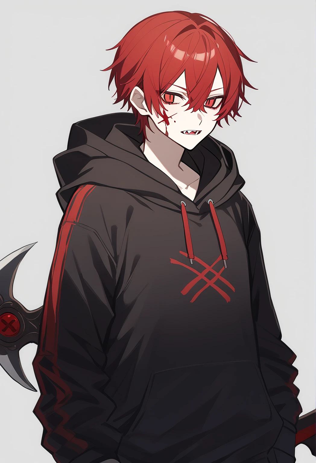 Cat,male,毛茸茸of耳朵,毛茸茸of尾巴,Black sweatshirt,Black pants,high quality,Red pupil,blood,黑暗of,Wound,of