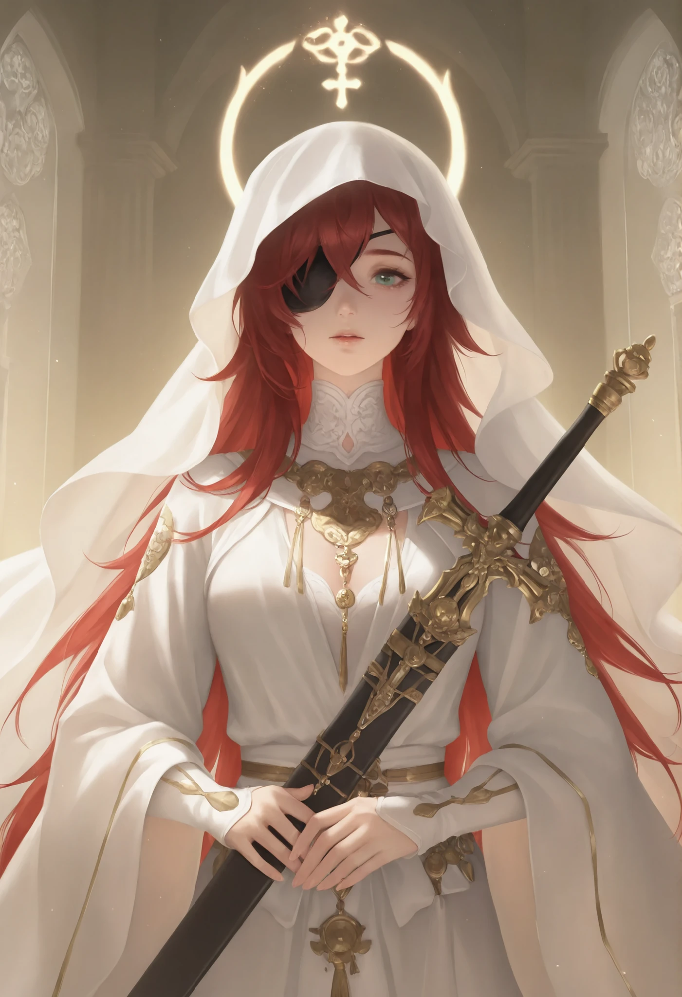 1girl,eunuch_blood_alchemist, ceremonial_sword_dripping_mercury, hollow_chest_filled_with_palace_blueprints ,masterpiece, best quality, newest, highres, absurdres,