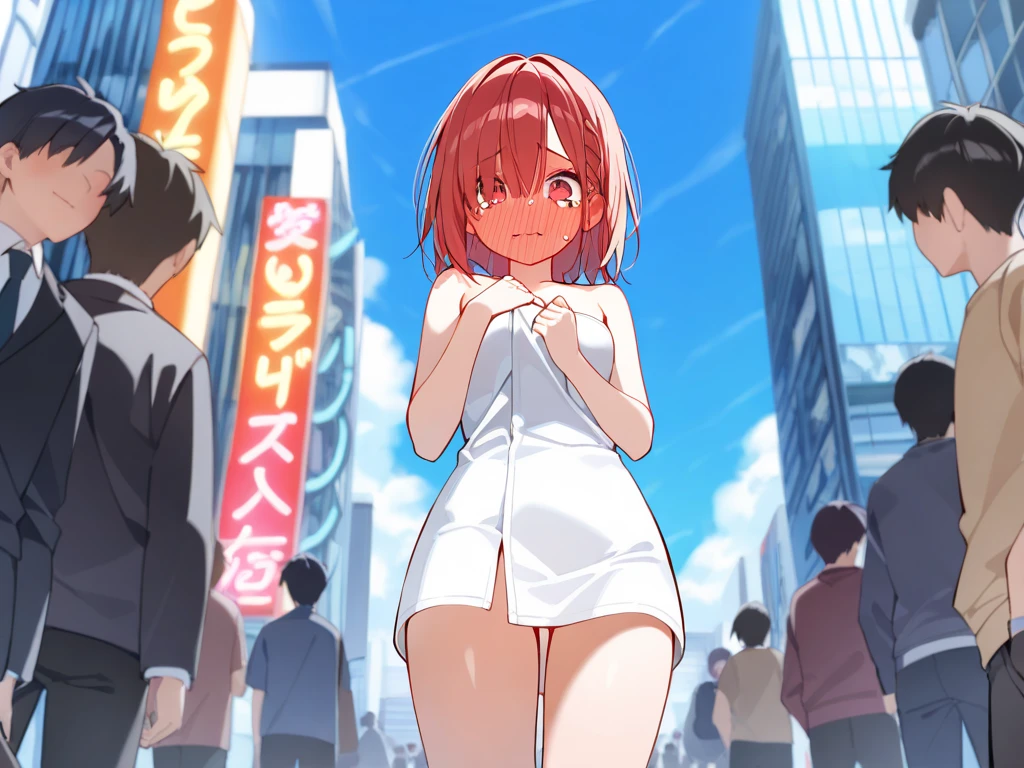 (((1 girl naked))),((Old wanderer'cloth)) , (((8K,2 thousand.))),(Masterpiece))), (((Best quality))), (ultra detailed) ((highly detailed computer illustration)), ((Notобычайно нежное и красивое лицо)),,1 girl,( conceptual art) , , (Masterpiece:1.2), (Best quality:1.3), (One backstory, White background: 1.3),(((CHARACTERS OF THE POST-APOCALYPTIC WORLD OF WASTELAND))), ((( Post-apocalyptic wasteland))), ((( Extremely embarrassed face))),, ((((Very red embarrassed face) ))), (((hides big breasts))), ((((hid around the corner)))) , (((hide and seek))), ((Grimalkin)),((((Relying on )))), ((((Eyes drawn in manga style.)))),(( viewer between legs )) , ( big breasts), ( red hair and eyes in manga style) , ((Chest shakes when running)), ((((The most excited face of fear)))), (random pose) , (Random hand position), (((The brightest blush on the cheeks))) , sad eyebrows, (((covers his groin with his hand))), ((((exposure of half of the chest)))), ((Additional effects, interaction),Pull out another one, raised by others, (pulling clothes), Contact of the butt, Groin exposure, Contact ) ), (((Not'I'm looking at the viewer))), ((Looking)), ((scared look)), (((Girl with close attention))), ((((exhibitionism))))