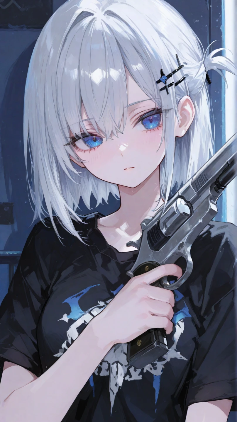 original、(​masterpiece)、Very crisp background、Very complex background details、top-quality、Dim light、Thorns red as blood、((thick mist))、(Silent hill)、Deserted town、Small glowing blue octavo、Damaged firearms、younggirl、(short silver hair)、Turquoise eyes、Thin female body、(Covered in blood)、Blue jacket、white  shirt、Gray shorts、boots、half-open eyes、Look at the octavo、leaning against wall、 Sitting helplessly、indifferent look、4K Unity、(Ultra Detailed CG:1.2)、(8K:1.2)、octane renderings、Dynamic、floating、Luminescent、Wide-angle viewing angle:2,((((Blue and white base illustration)))),((((Transparent illustration))))