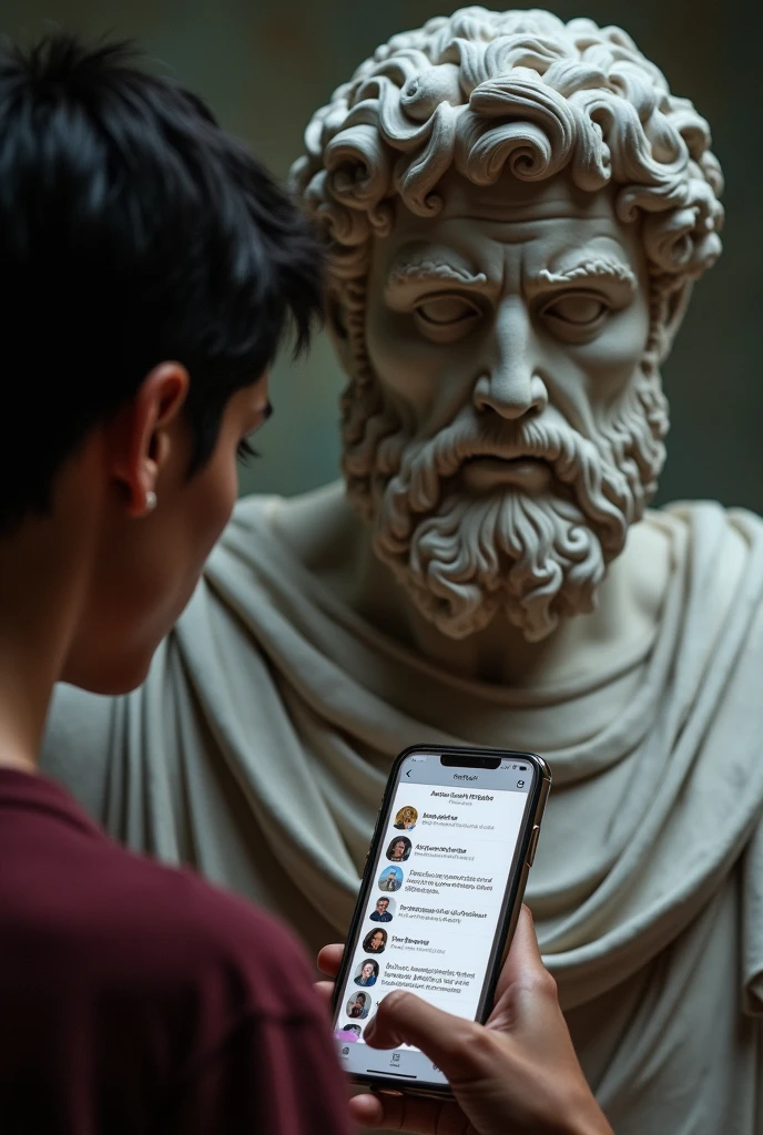 Aristotle, taking a selfie of himself watching the cinema