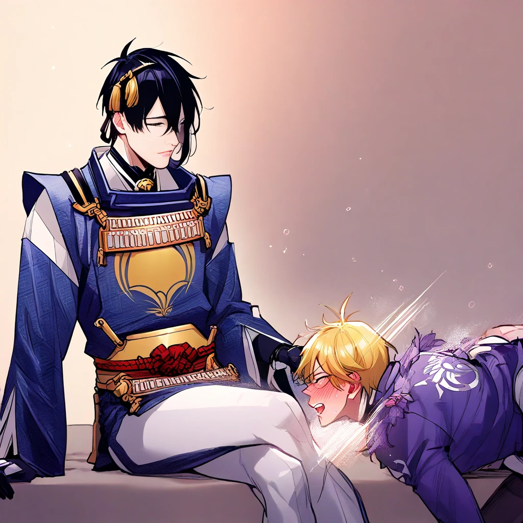 score_9, score_8_wonderful, score_7_wonderful, sauce_anime ,The Ice Sword Magician rules the world , Ray White,Male Focus,Black Hair,Part 1:  , Only one male,Red tie,Semen in dog food bowl,Wear a collar with a lead,On all fours,