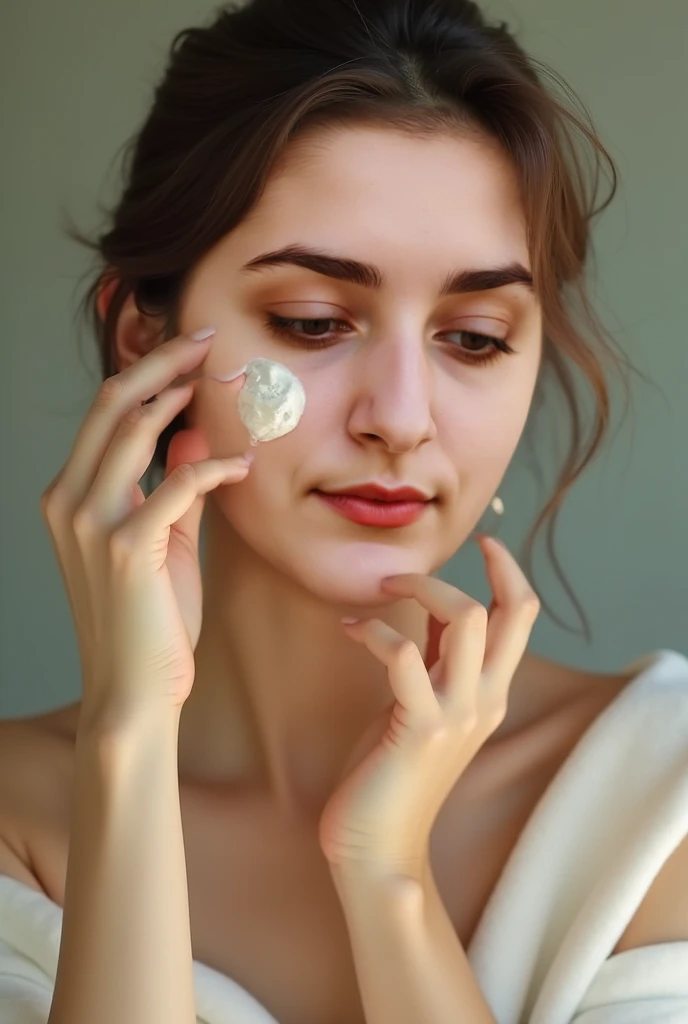 WOMAN APPLYING FACIAL CREAM ON HER FACE