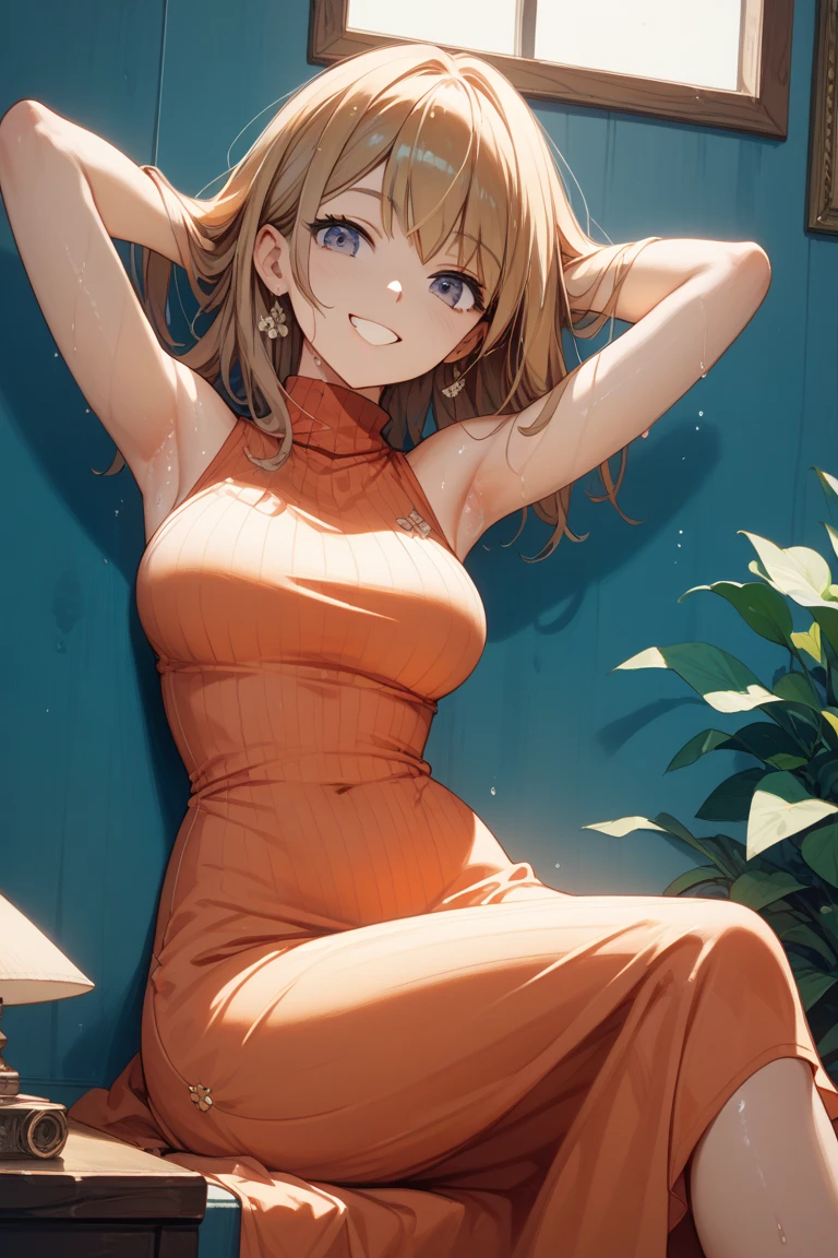(masterpiece, best quality), 1girl, Tangerine Faux Hawk with Tapered Sides and, Size C breasts, <lora:m1n1dr3ss3ng:0.8> m1n1dr3ss3ng, pink m1n1dr3ss3ng
