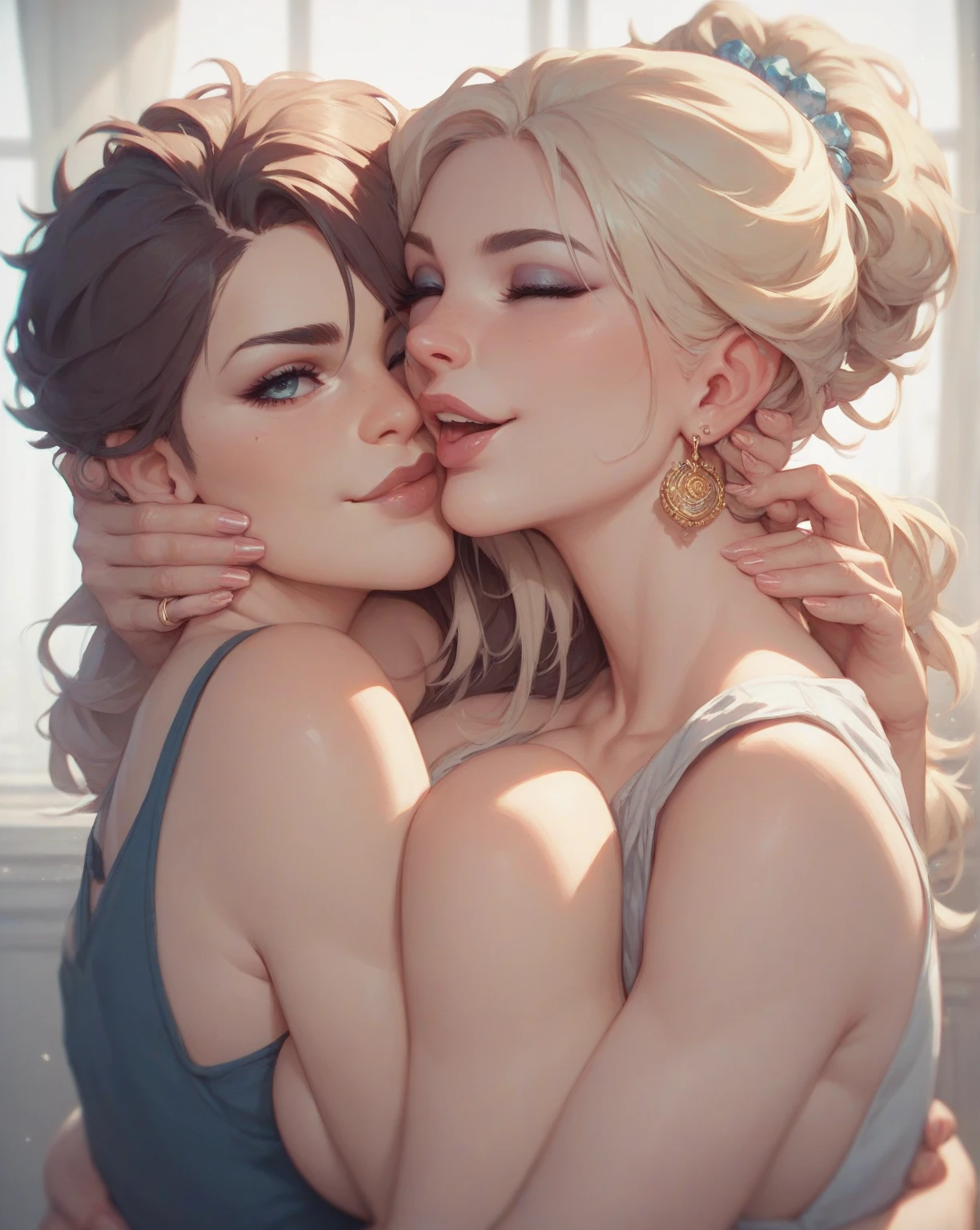 Masterpiece, 2 girls, l, bigisses, elsa and anna, double gag, tied, elsa from frozen, anna from frozen, frozen, kissing with month full of cum