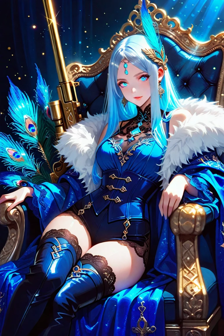 A woman in sexy clothing sitting on a throne holding a sword, Aaron Alfredo, kushatkrentz women in critical art, From Arknights, Extremely detailed artger, from Girls&#39; Frontline, Keqing from genshin impact, I&#39;m going, fine details. Girls&#39; Frontline, From the Azur Lane video game, Ayaka Genshin Impact, axonopughone,(((Full breasts,)))(((Large Breasts))) (((Cleavage))),,